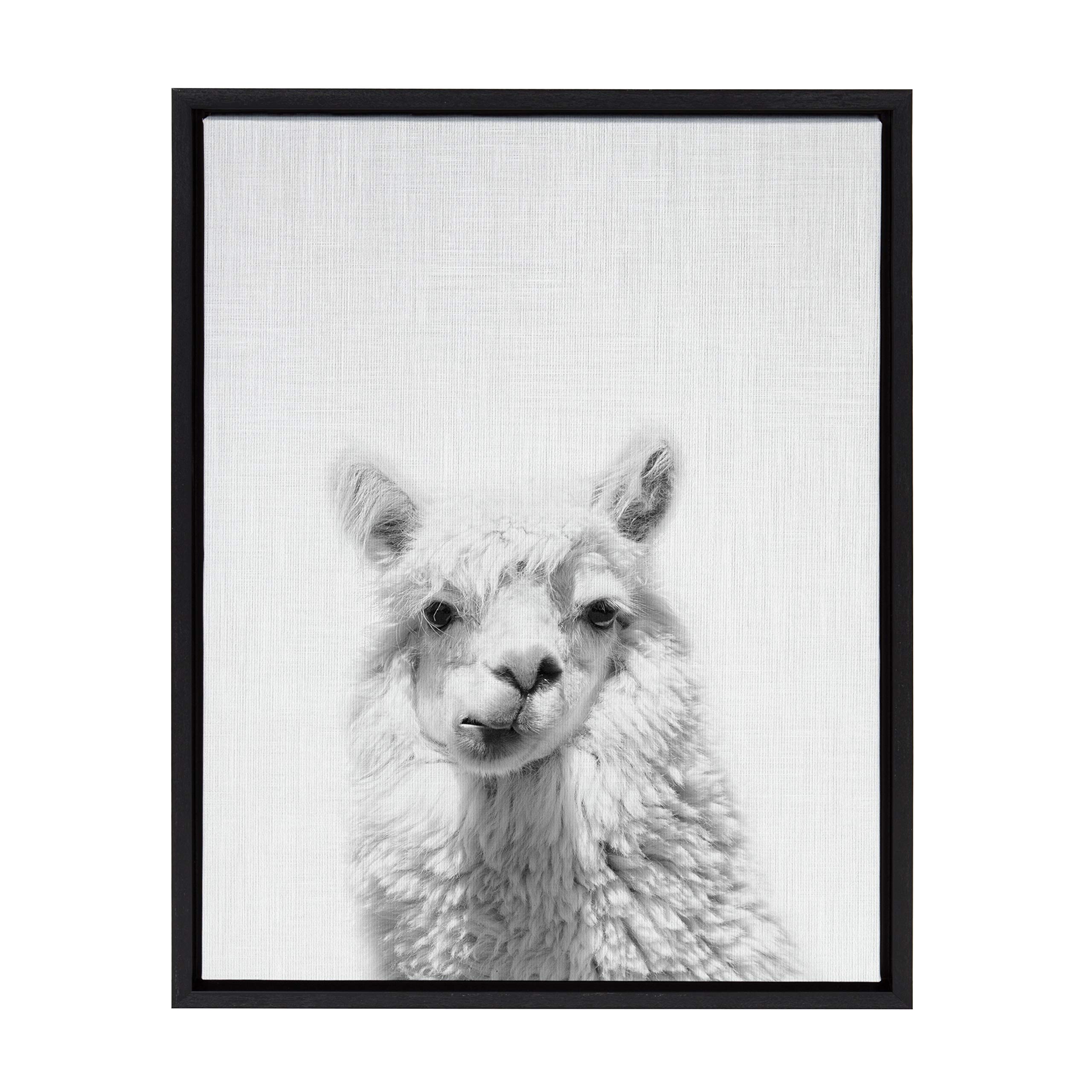 Kate And Laurel Sylvie Alpaca Black And White Portrait Framed Canvas Wall Art By Simon Te Tai, 18X24 Black