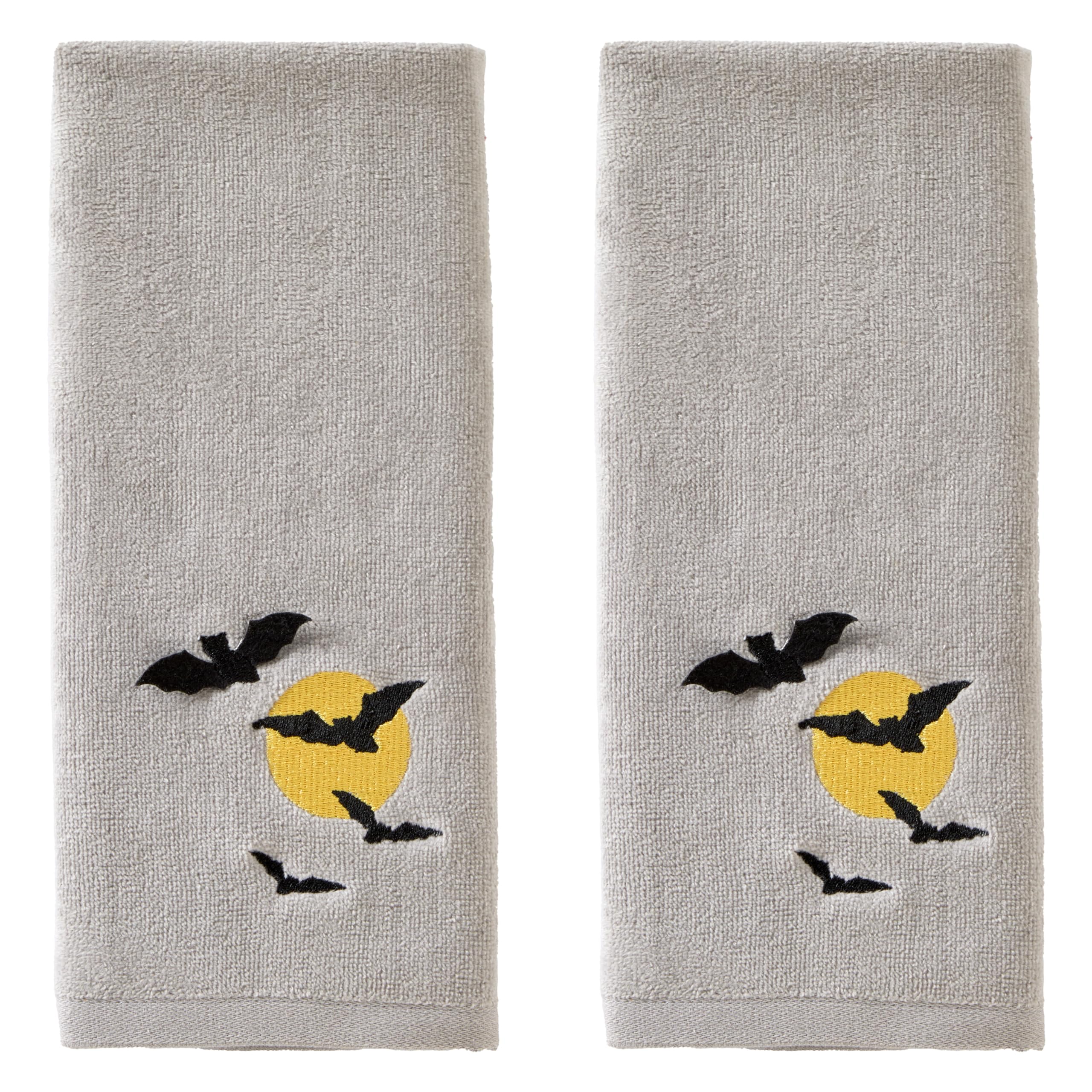 Skl Home Halloween Full Moon Flight 3D Hand Towel 2Pc Set For Bath/Kitchen/Bar & Gift, Gray