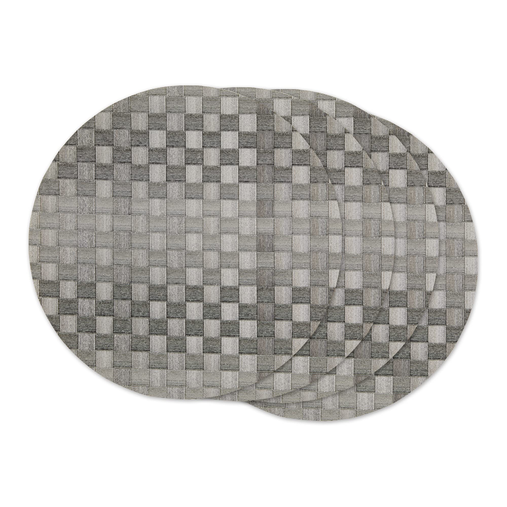 GRAY BASKETWEAVE ROUND WOVEN PLACEMAT SET/4