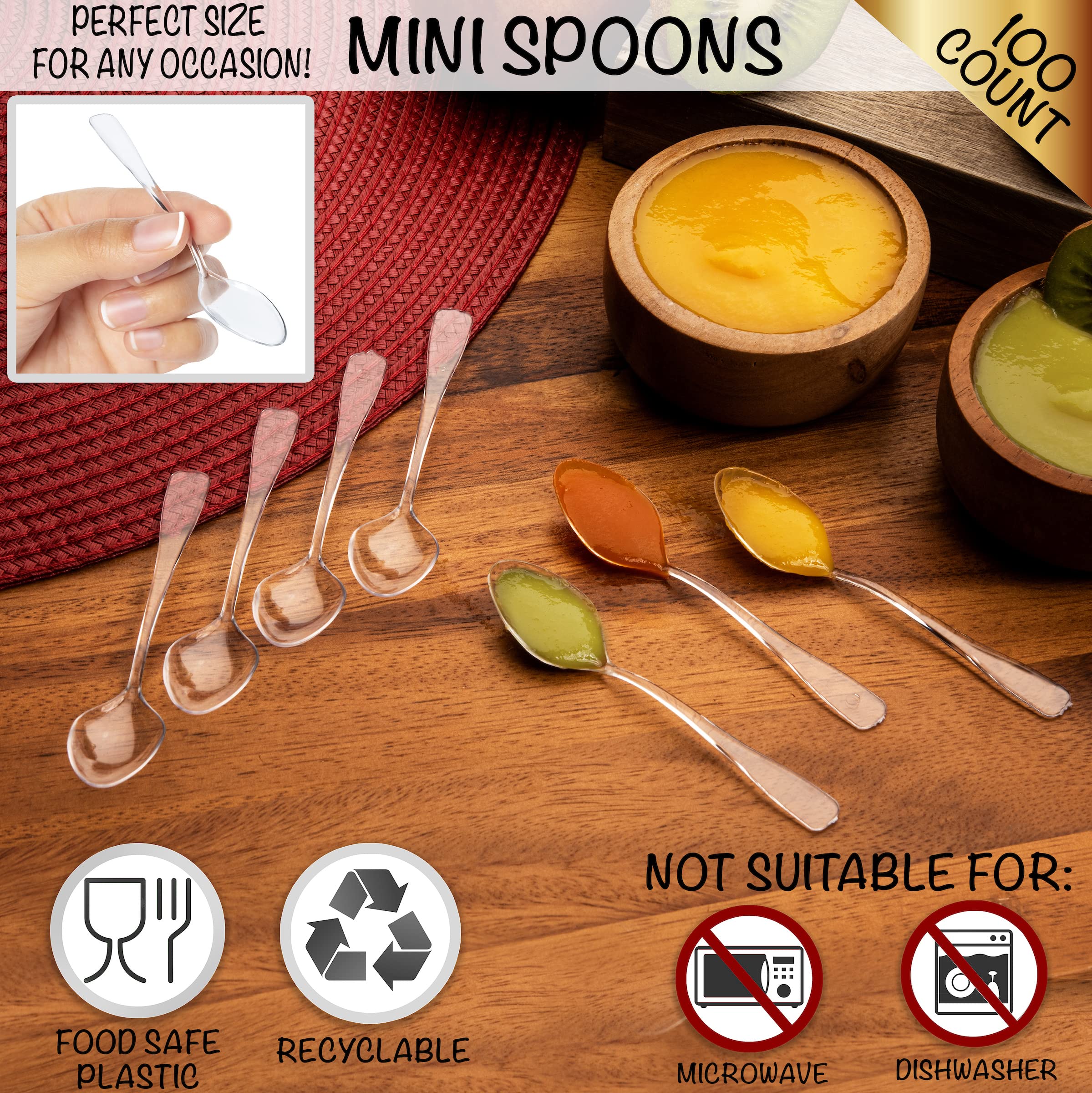 Tasting Mini Spoon - Loreso 100Ct Mini Plastic Clear Spoons For Dessert, Ice Cream, Yogurt & Appetizer - Bpa Free, Reusable 3.8I