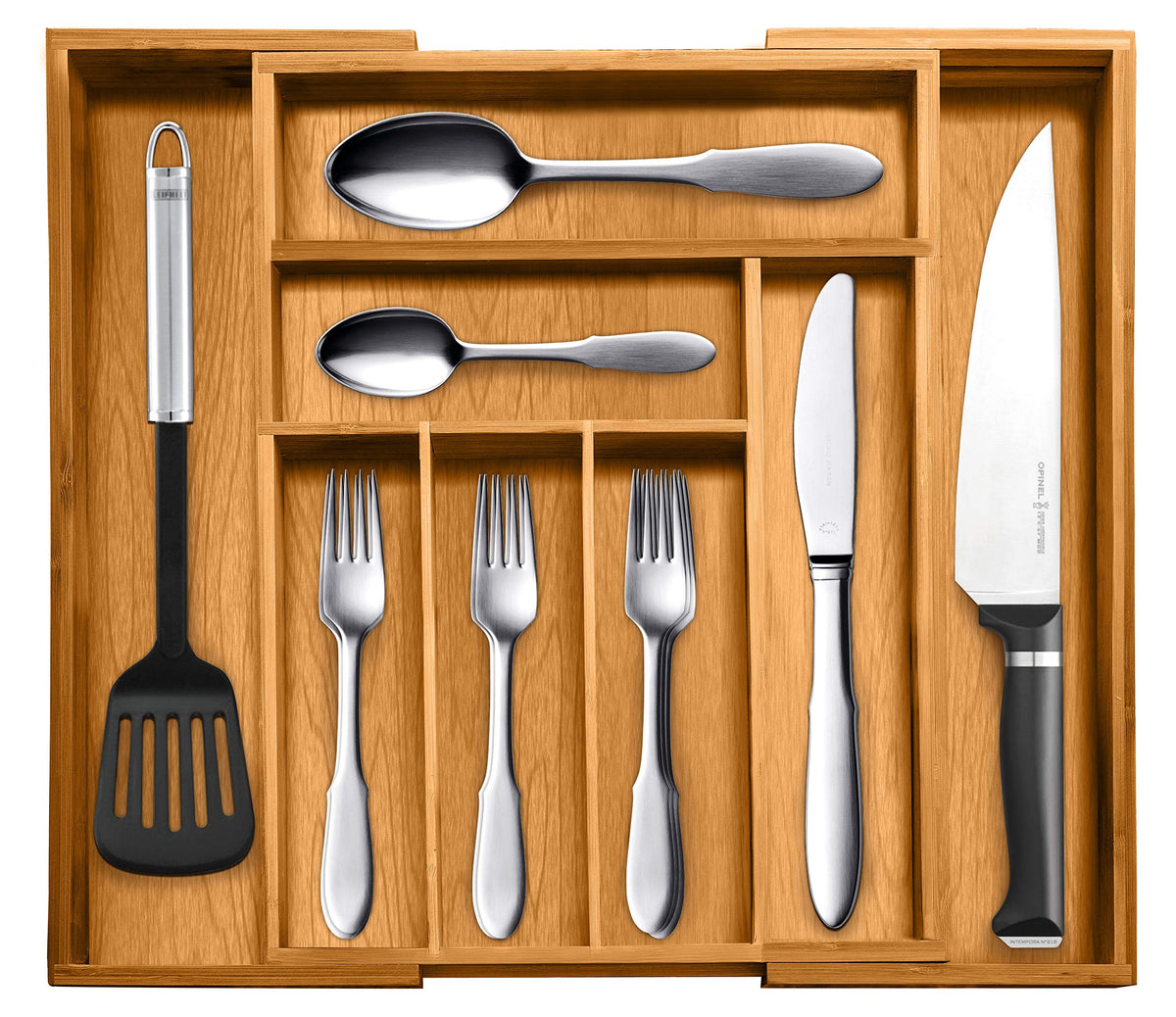 Bellemain Expandable Bamboo Drawer Organizer - Large Kitchen Utensil Holder For Cutlery, Silverware, Flatware Storage - Utensil