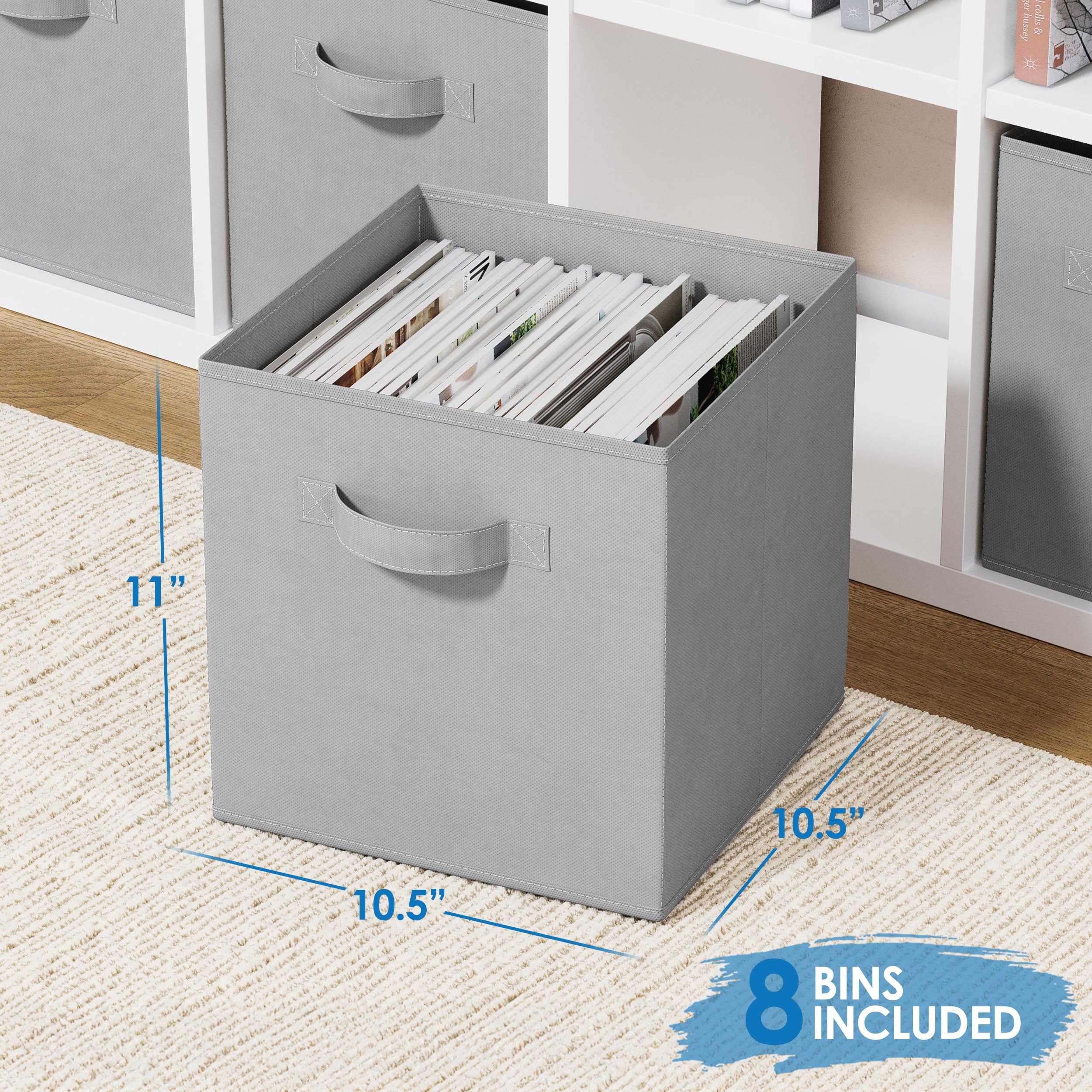 Royexe Cube Storage Baskets for Organizing -11 Inch -Set of 8 Heavy-Duty Storage Cubes for Storage and Organization. Perfect Bins for Cubby Storage Boxes Or Cube Storage Organizer (Light Grey)