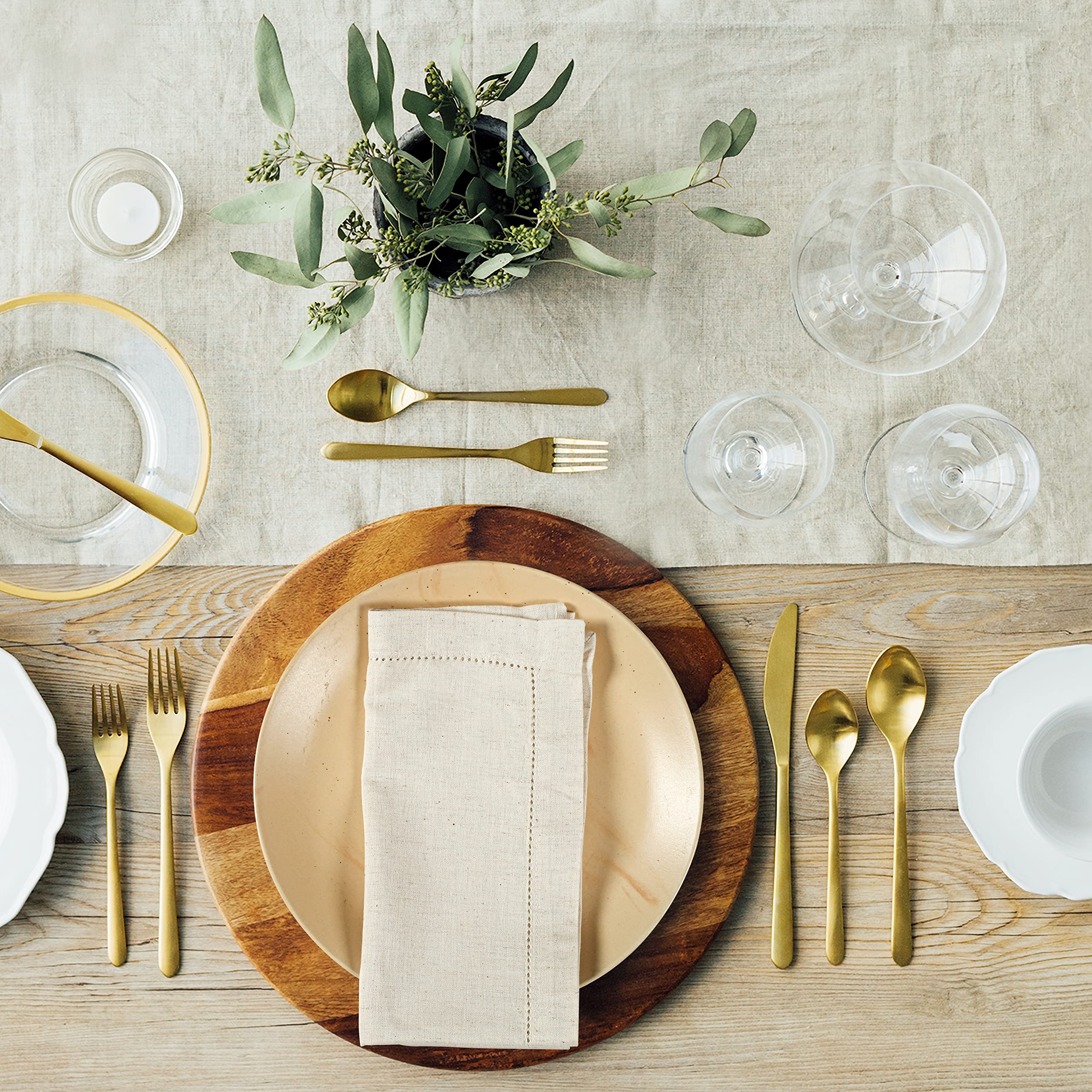 12-Pack Hemstitched Dinner Napkins Oversized 20X20 - Flax-Cotton Fabric Tailored With Mitered Corner - Ideal For Events And Regu