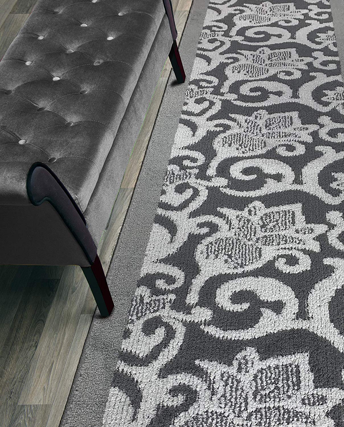 ORFA HOME Custom Cut Hallway Runner Rug, Slip Resistant, 31 Inch Wide X Your Choice of Length, Lily Anthracite, 31 Inch X 24 fee
