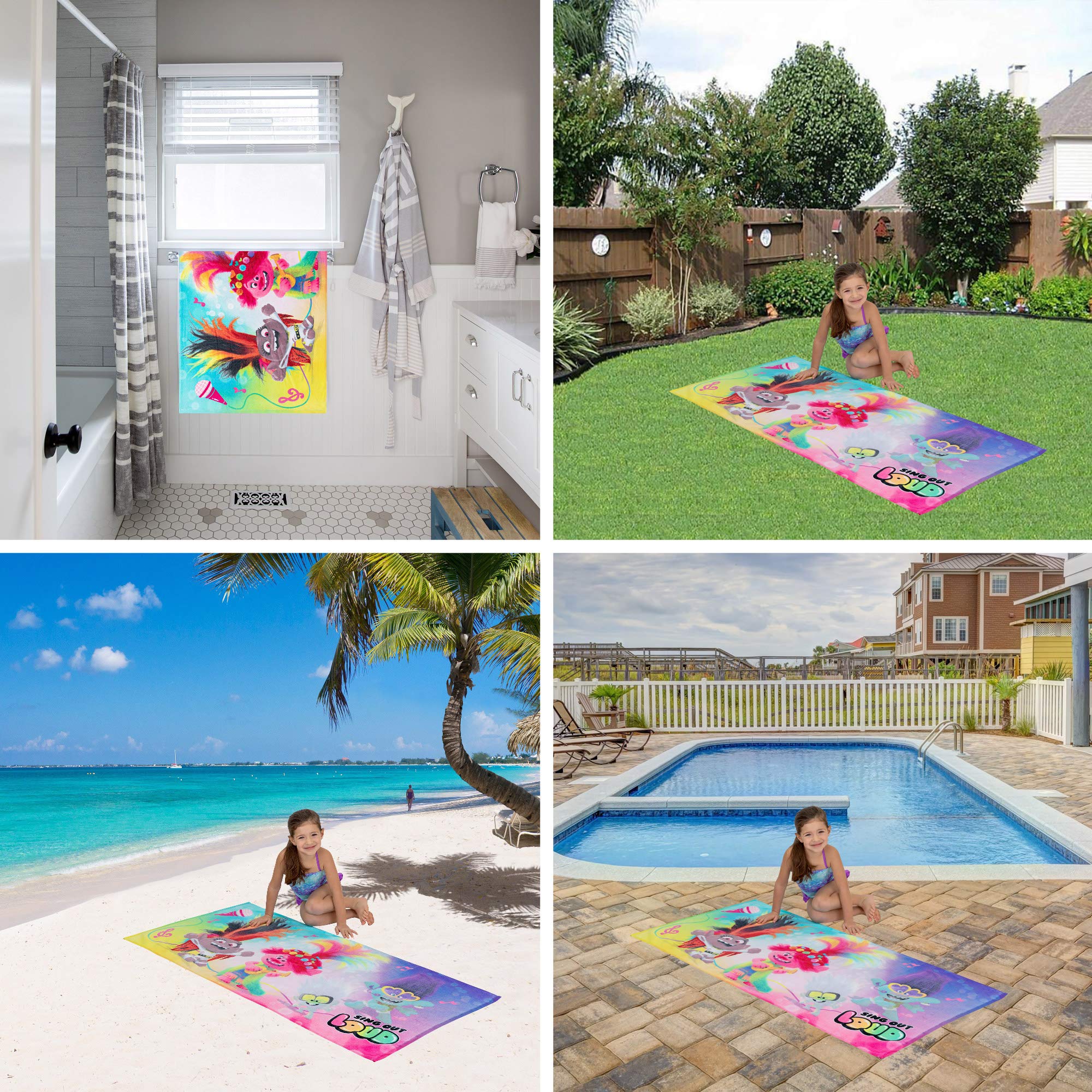 Franco Kids Super Soft Cotton Bath/Pool/Beach Towel, 58 In X 28 In, Trolls World Tour