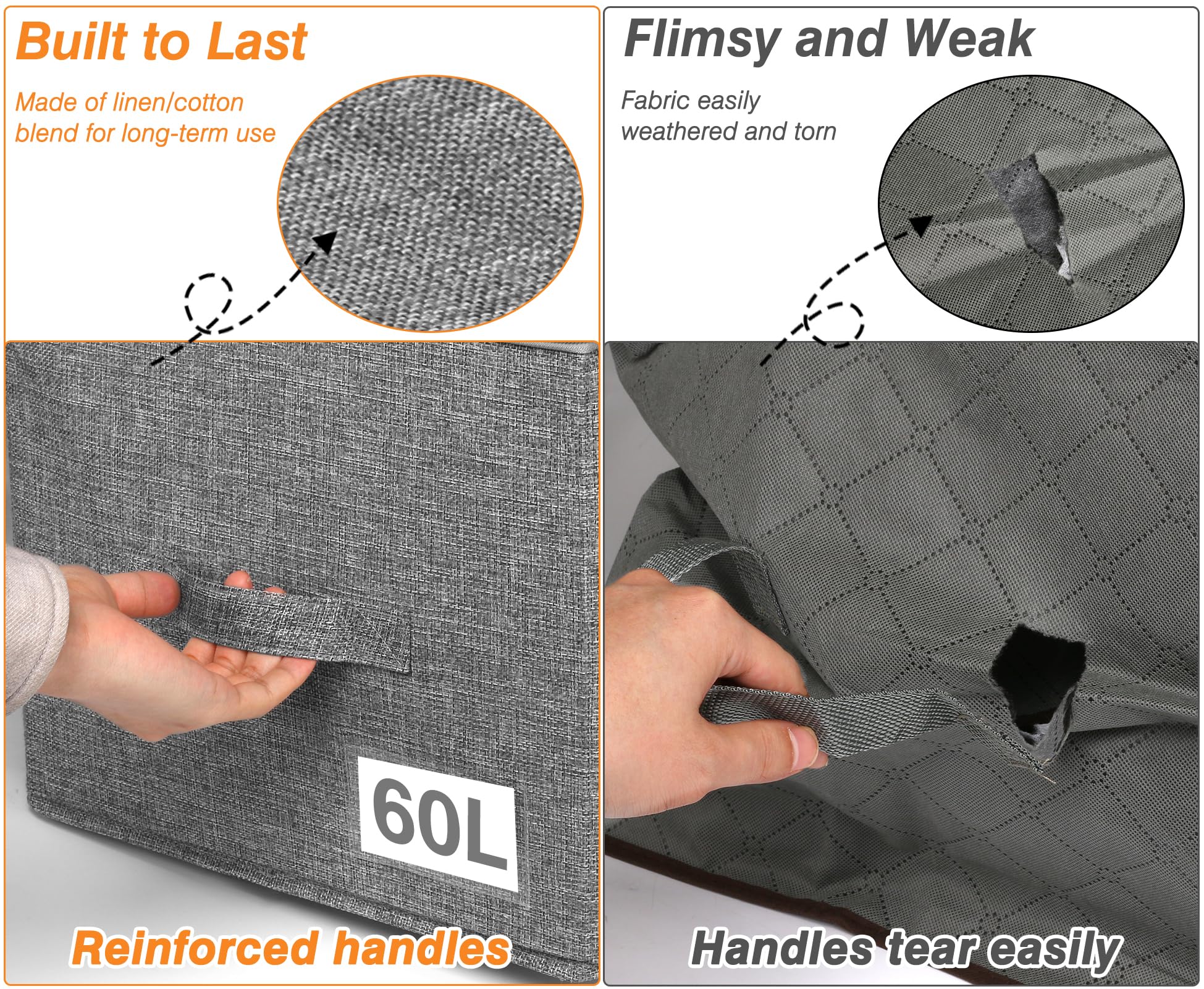 boailydi Blanket Storage, 60L Comforter Storage Bag With Dual Zipper & Side Support, Sturdy Clothes Storage Bin For King Size Co