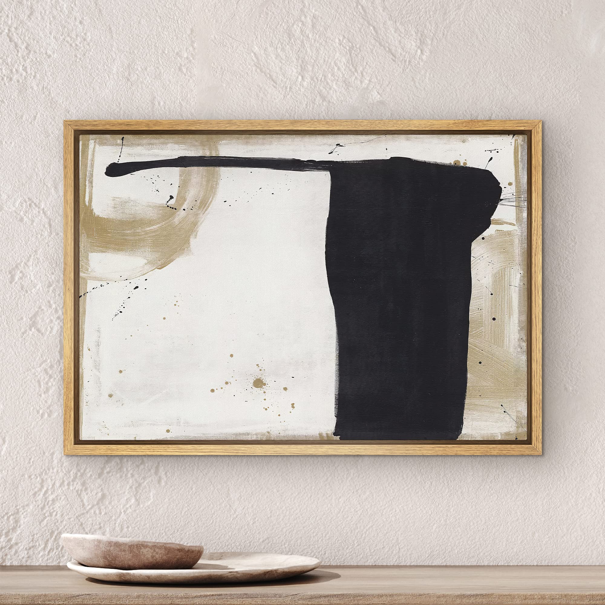 SIGNWIN Framed Canvas Print Wall Art Black Brown Paint Stroke Collage Abstract Shapes Illustrations Modern Art Decorative Contemporary Chic Minimal for Living Room  Bedroom  Office - 24''x36'' Natural