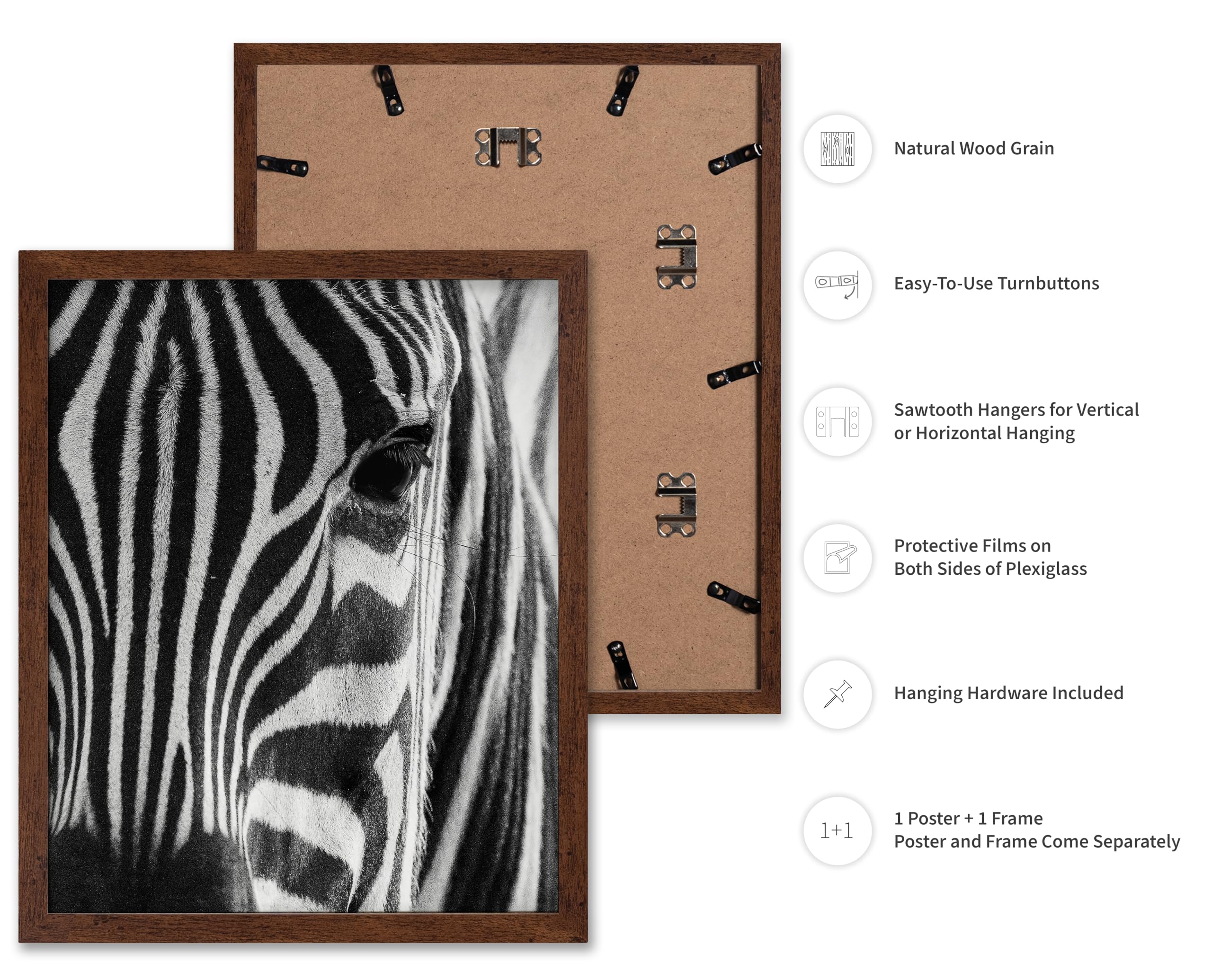 Poster Master Photograph Poster - Retro Animal Print - Striped Zebra, Face Close Up, Safari, Wildlife, Black and White - Gift fo