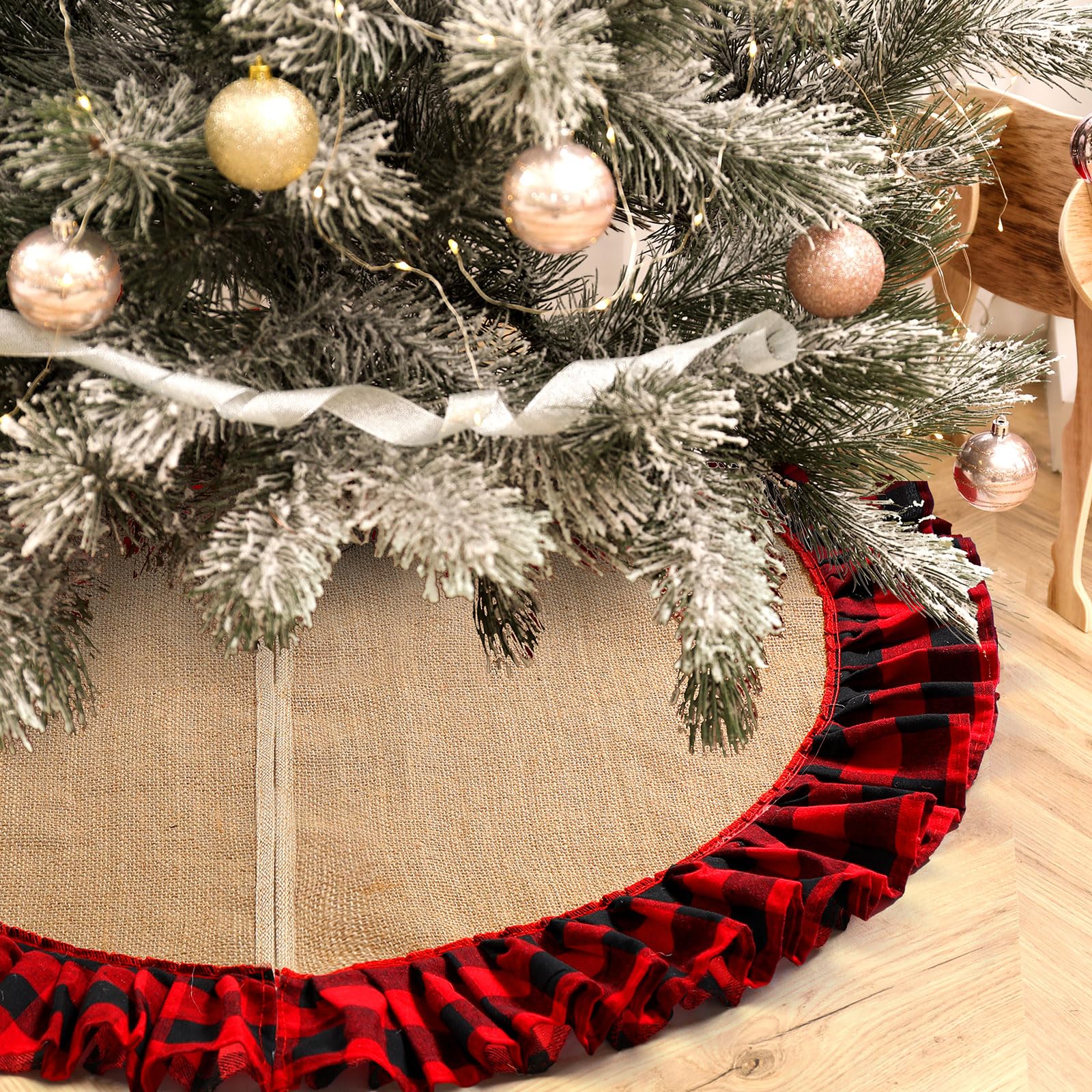 Tatuo 40 Inch Christmas Tree Skirt Decorations Linen Burlap Tree Skirt Round Xmas Cover for Christmas Party Mat Fall Indoor Clea