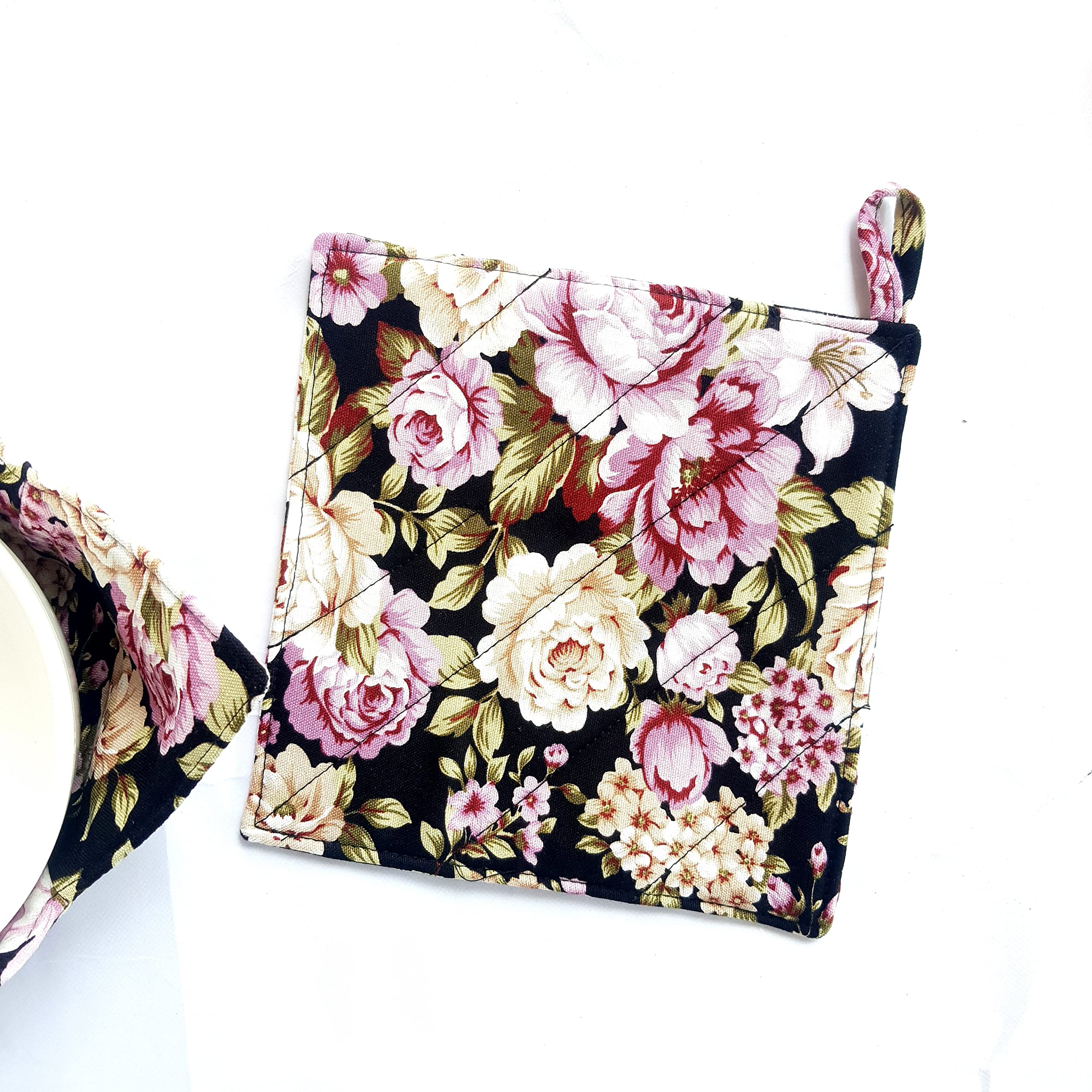 Cushystore Bowl Cozy Pot Holder Canvas Holders Heat And Cold Resistant Anti-Scalding Protector (Night Rose Garden), 7.5X7.5X4 In