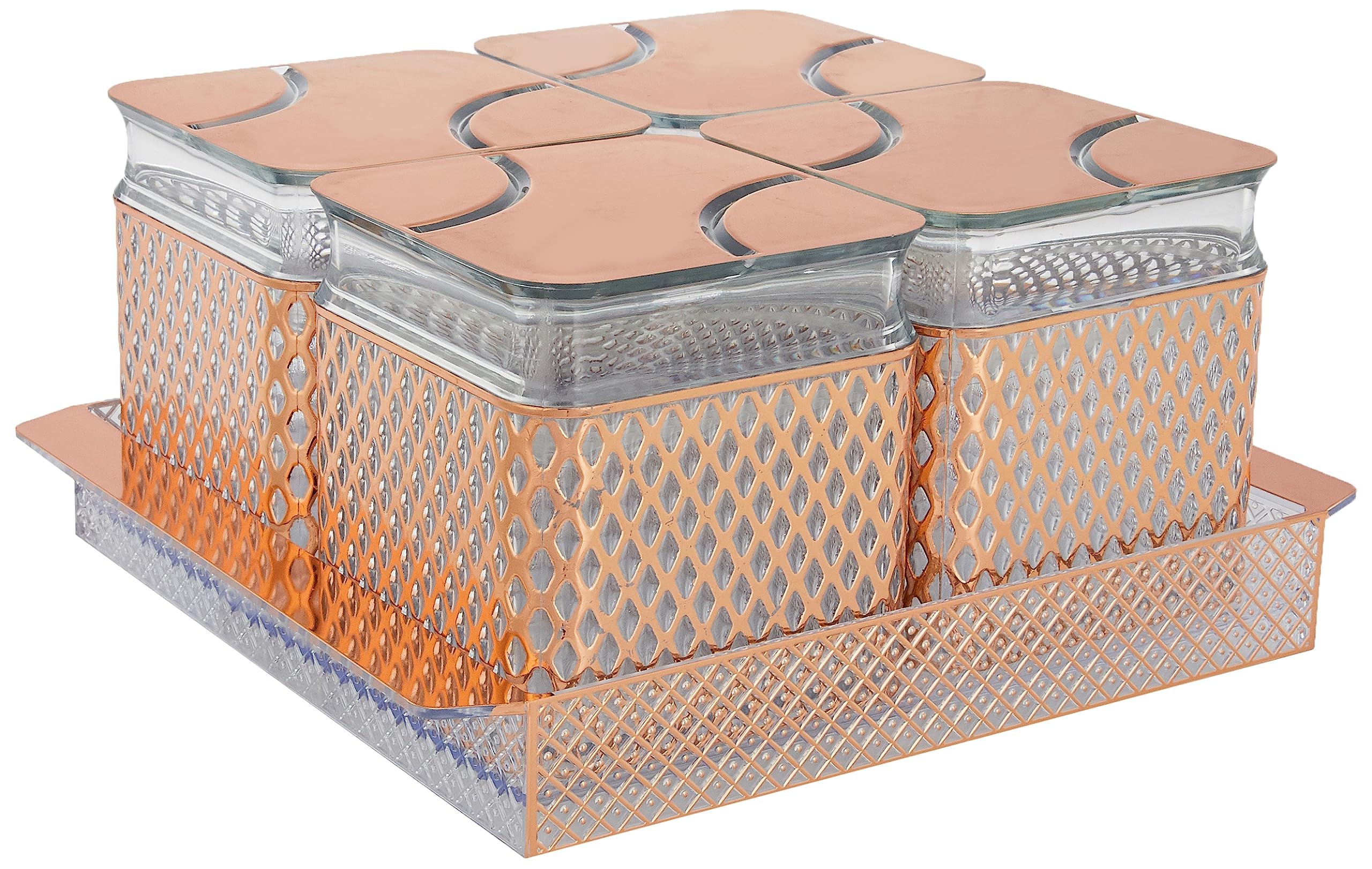 Amazon Brand - Solimo Air-Tight Dry Fruit Container Tray Set With Lid & Serving Tray, Airtight Plastic Storage Container Set 500