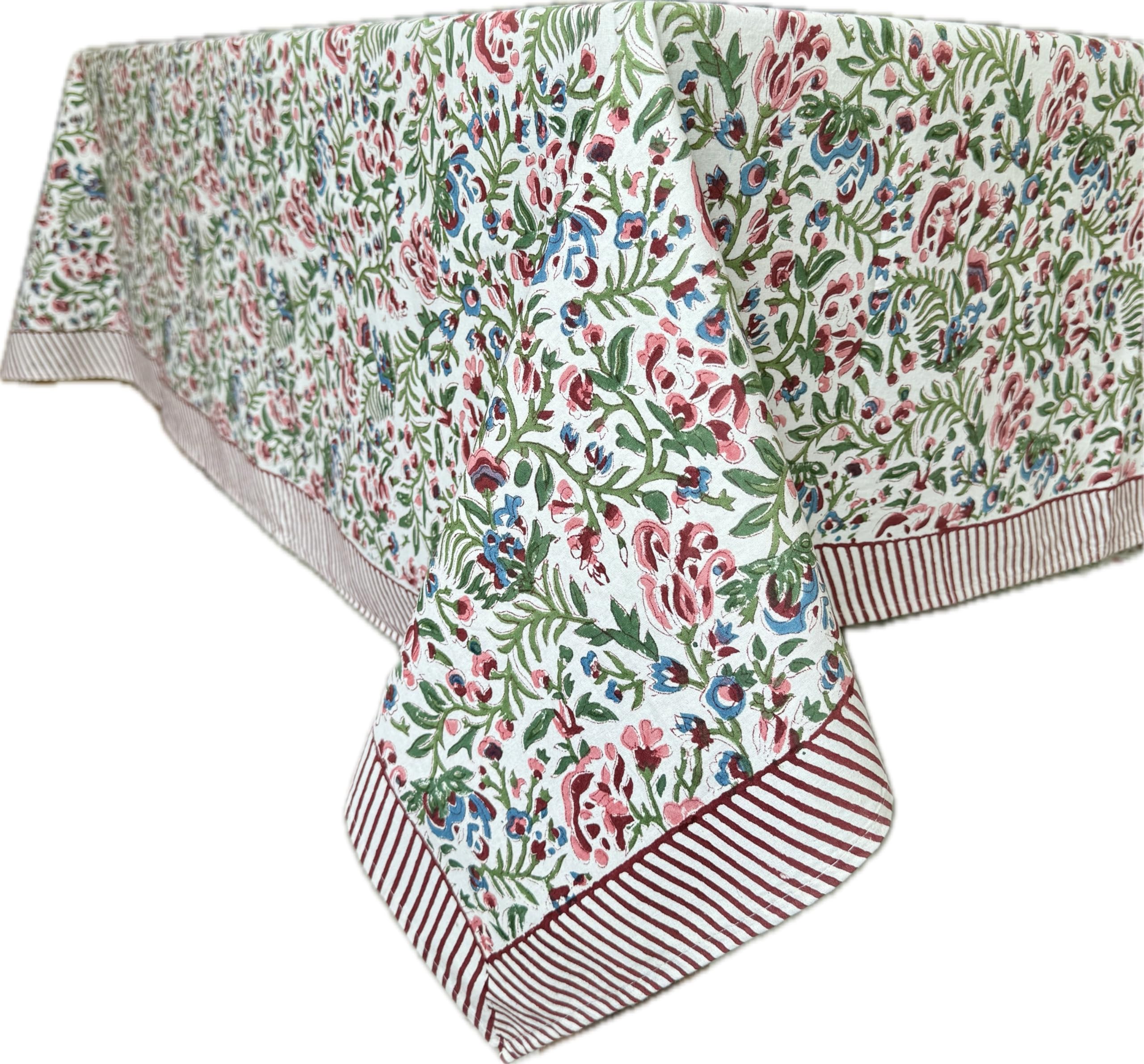 Atosii Ambrosia 100% Cotton Rectangle Boho Spring Summer Tablecloth, Handblock Floral Table Cloth Linen For Kitchen Dining Parti
