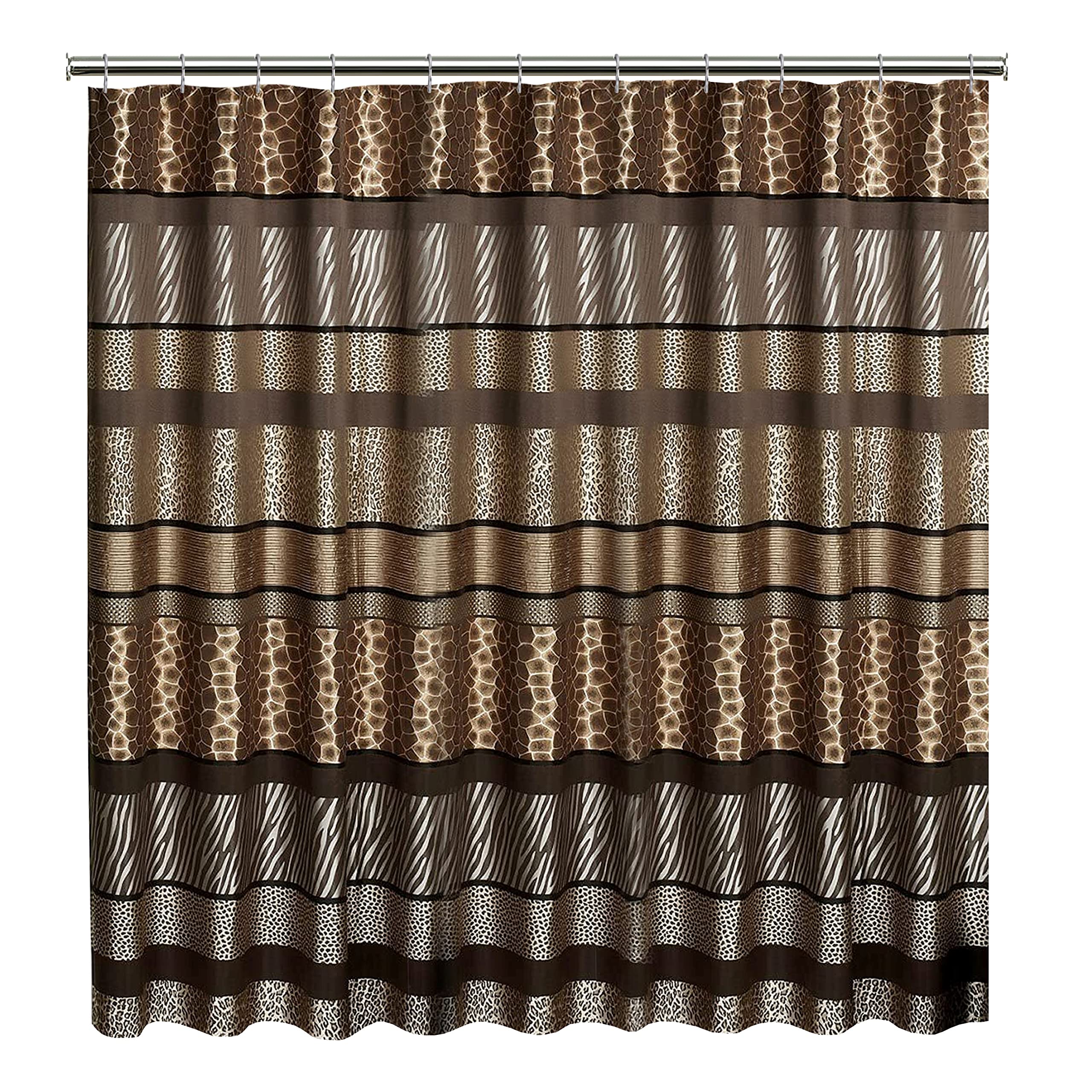 Zahari Home 13Pc Safari Stripes Bathroom Shower Curtain Set Animal Print Shower Curtain & 12 Shower Curtain Hooks Luxury Southwe