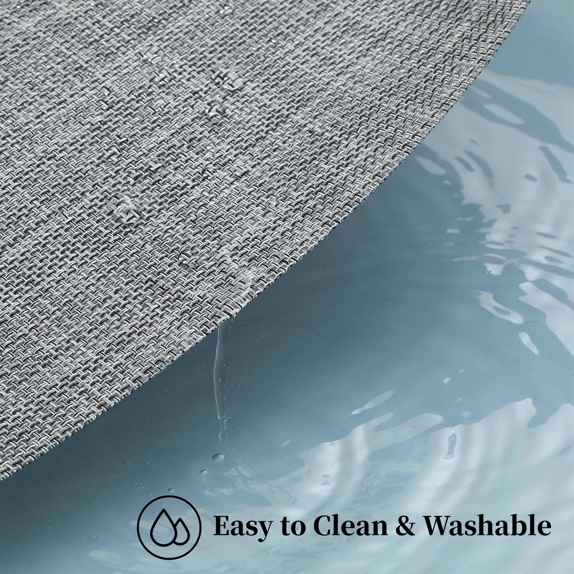 Leetaltree Linen Grey Placemats Set Of 8 - Heat Resistant Non-Slip Place Mats For Dining Table, Washable Durable Pvc Vinyl Woven