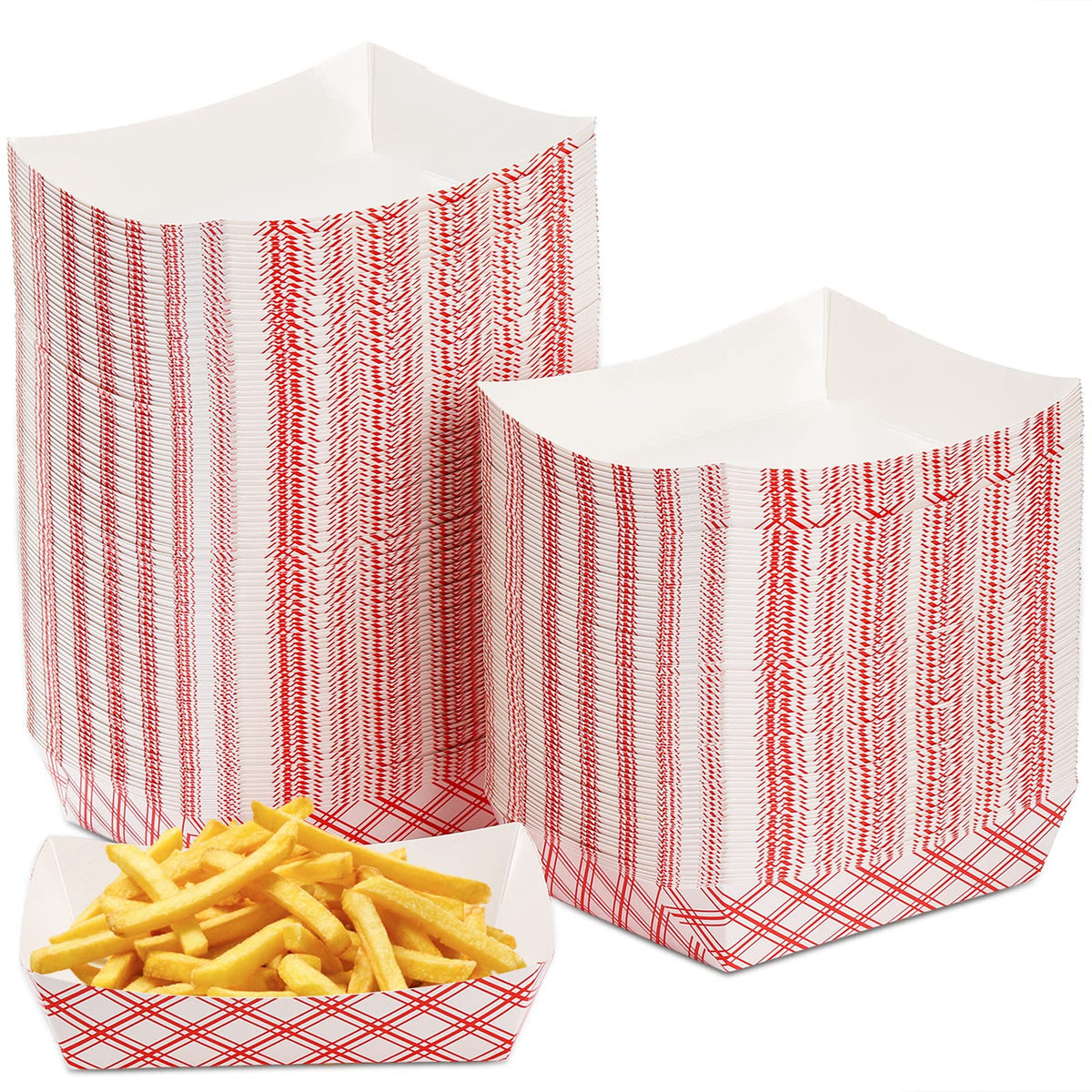 Fasmov 200 Pack 2 Lb Capacity Disposable Paper Food Tray, Grease Resistant, Coated Paperboard Basket For Fries, Hot Corn Dogs, P