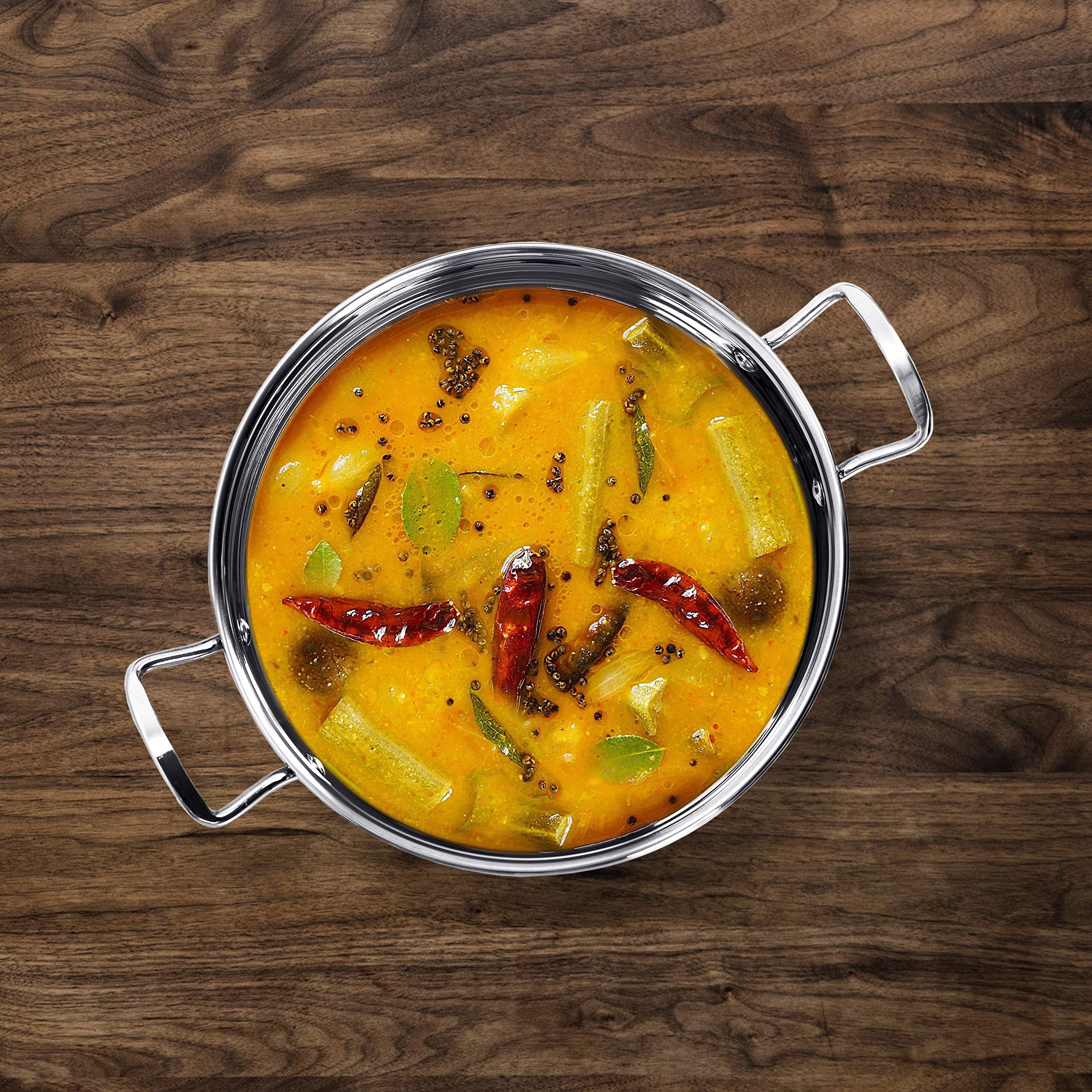 Sumeet Stainless Steel Induction Bottom (Encapsulated Bottom) Induction & Gas Stove Friendly Kadhai Size No.11 (1.5 Ltr)