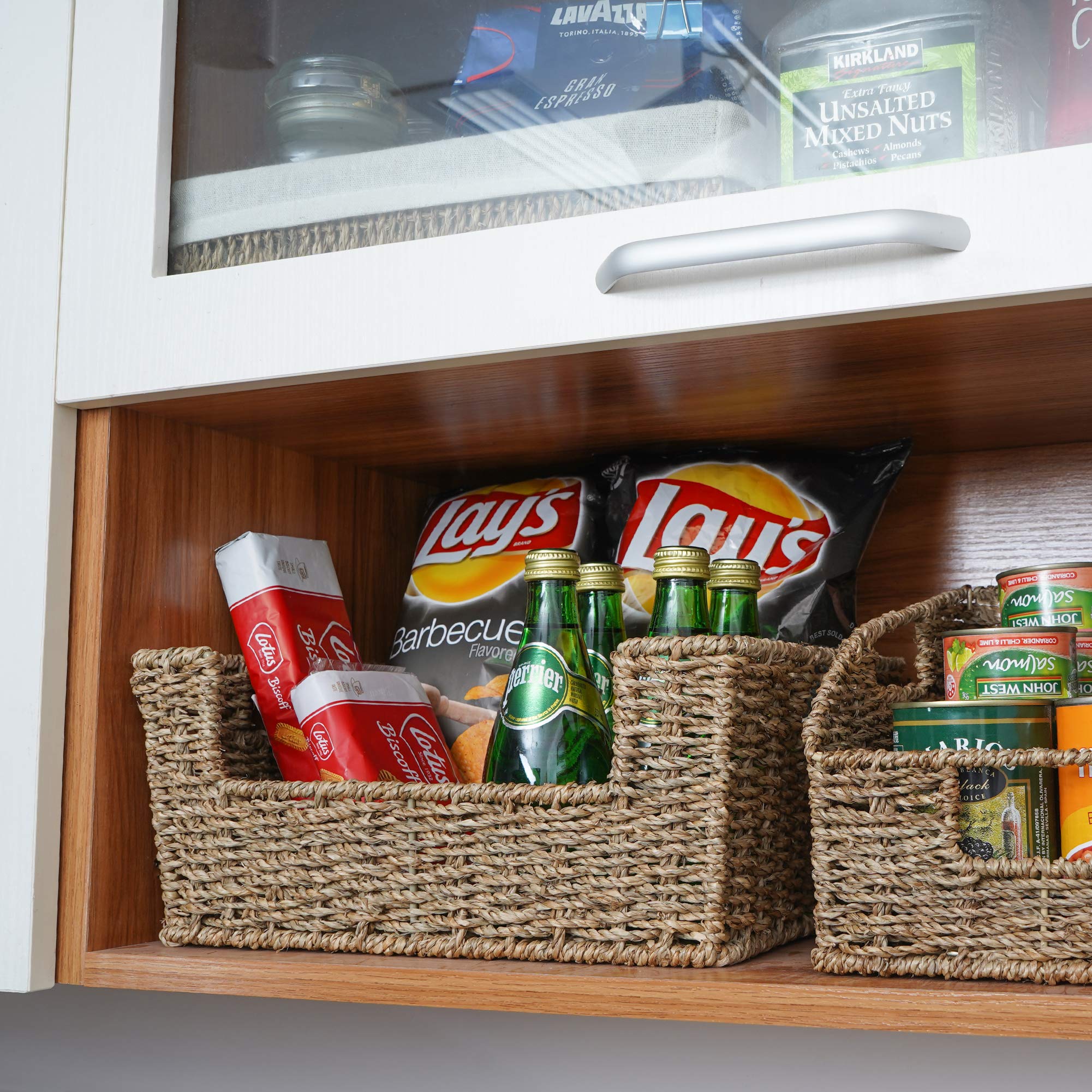 StorageWorks Seagrass Storage Baskets  Hand-Woven Open-Front Bins with Handles  2 Pack