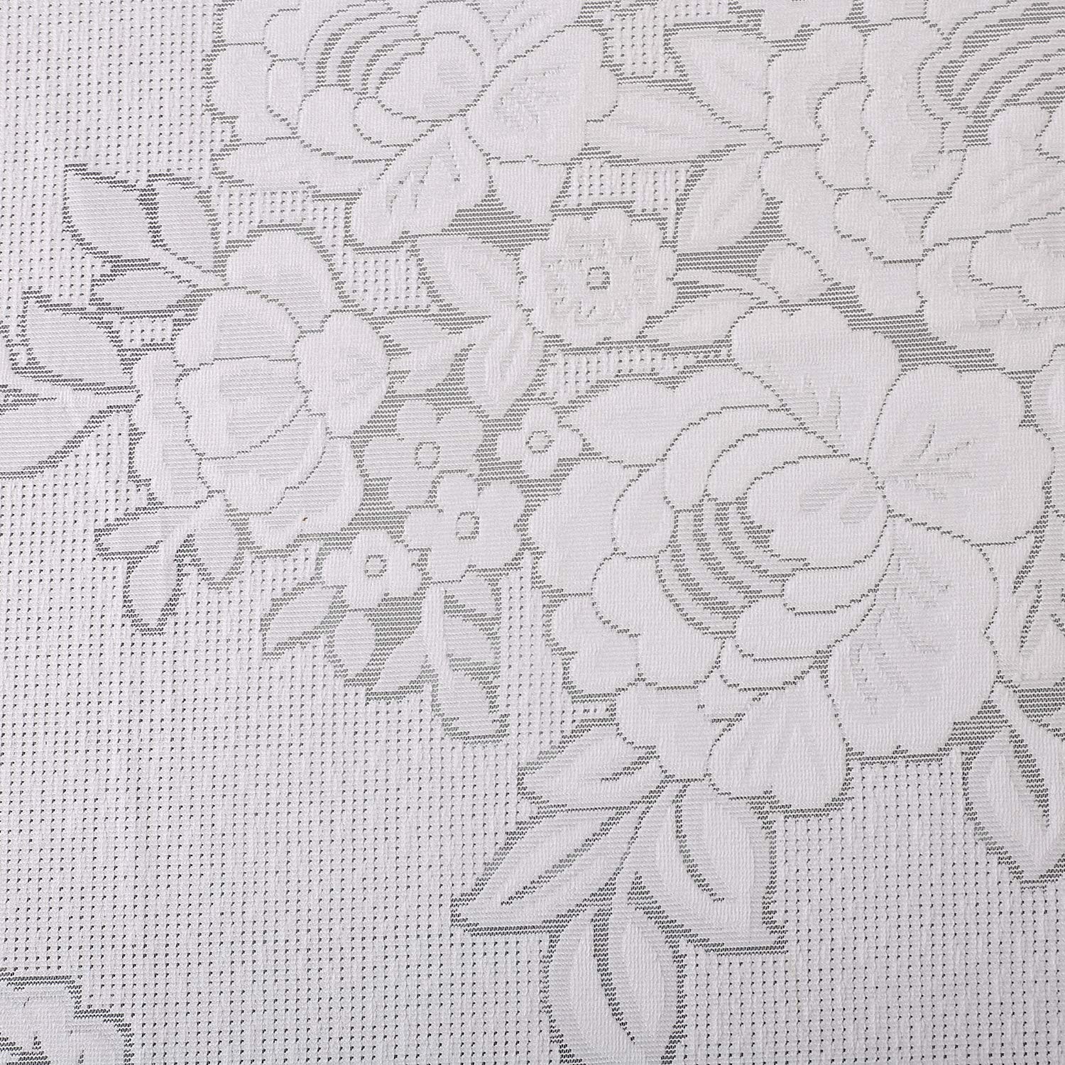 Kuber Industries Floral Cotton 6 Seater Dining Table Cover - White (Ctktc01263)