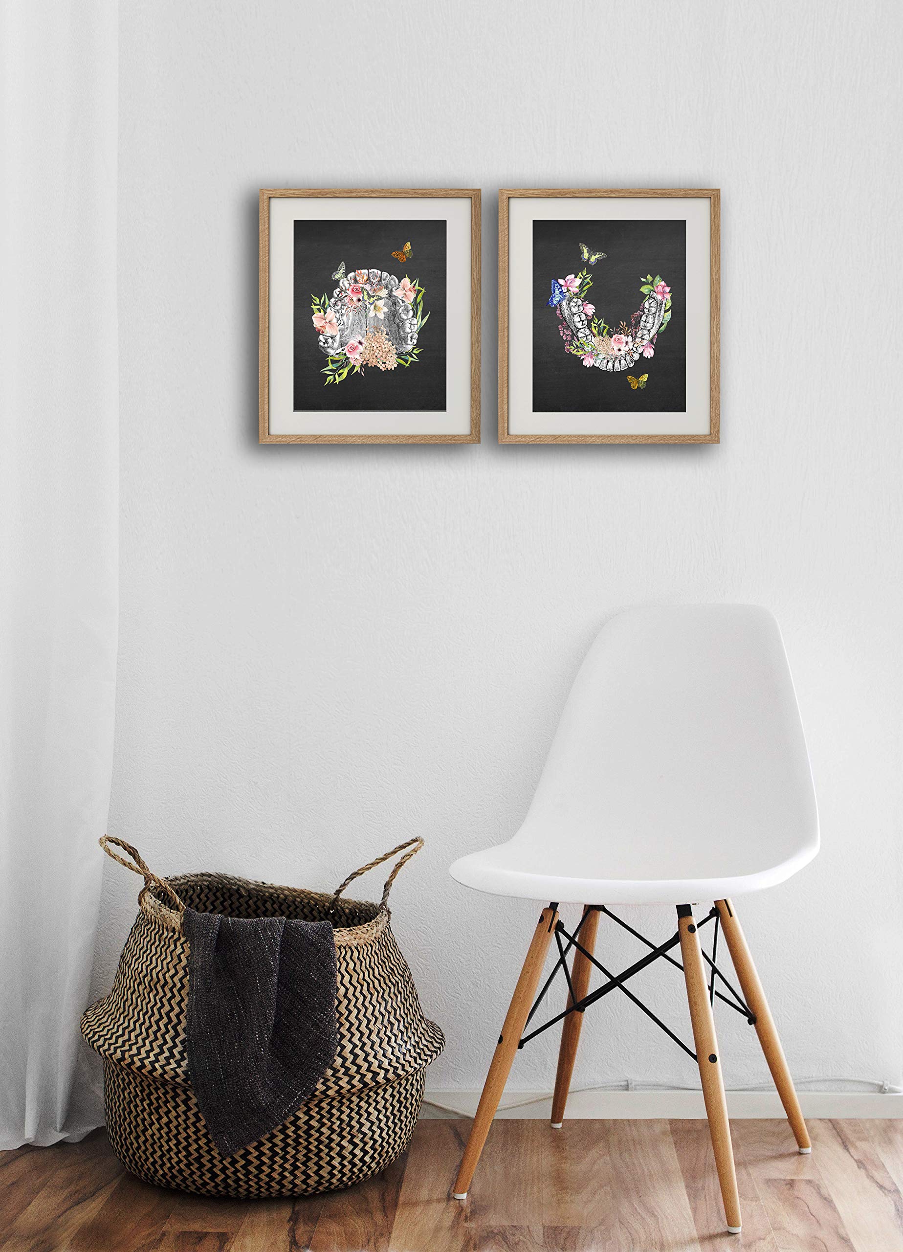Gnosiscollageart Dental Art Human Teeth Anatomy Flower Butterflies Set Of 2 Unframed Prints
