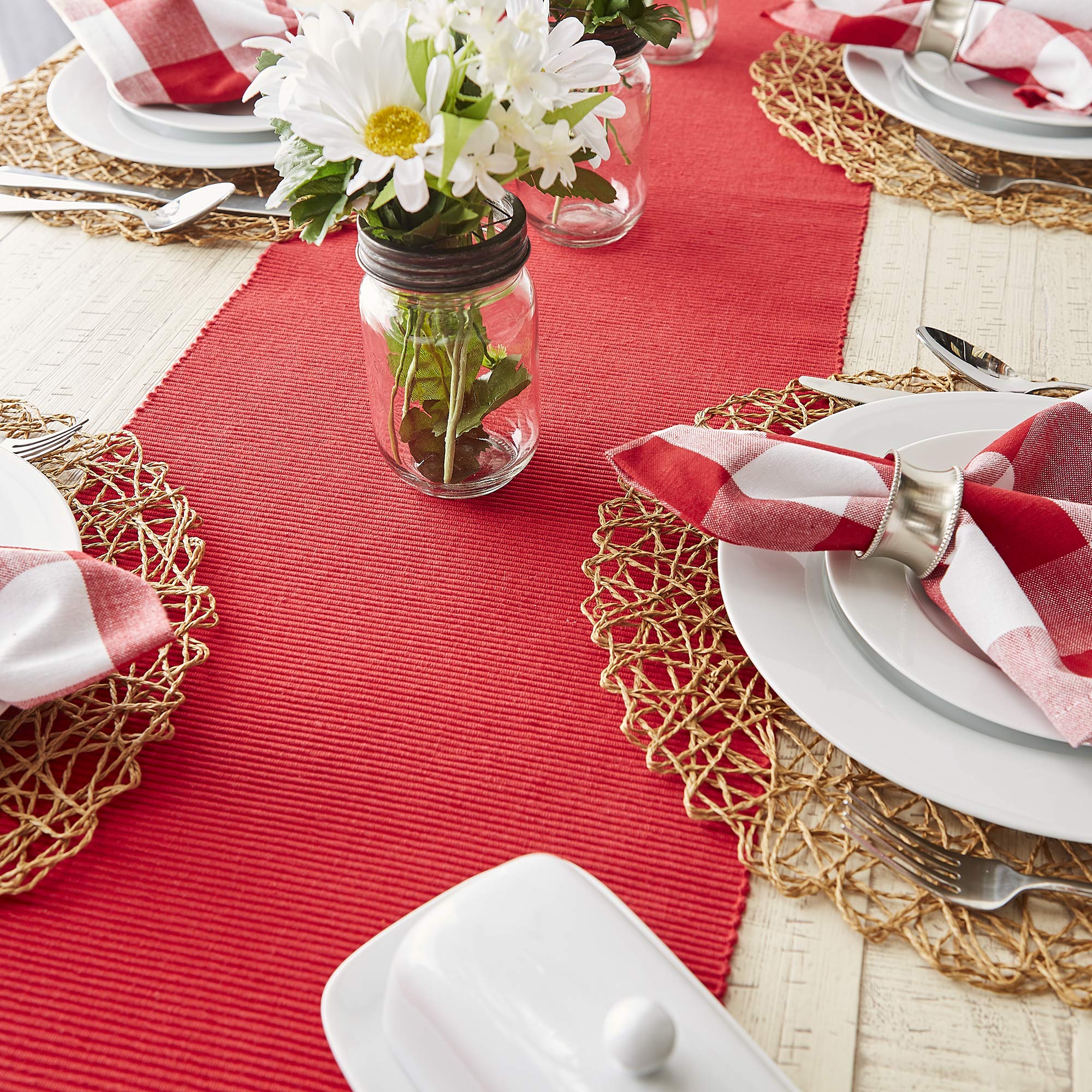 Dii Basic Everyday Ribbed Tabletop 100% Cotton, Table Runner, 13X72, Tango Red