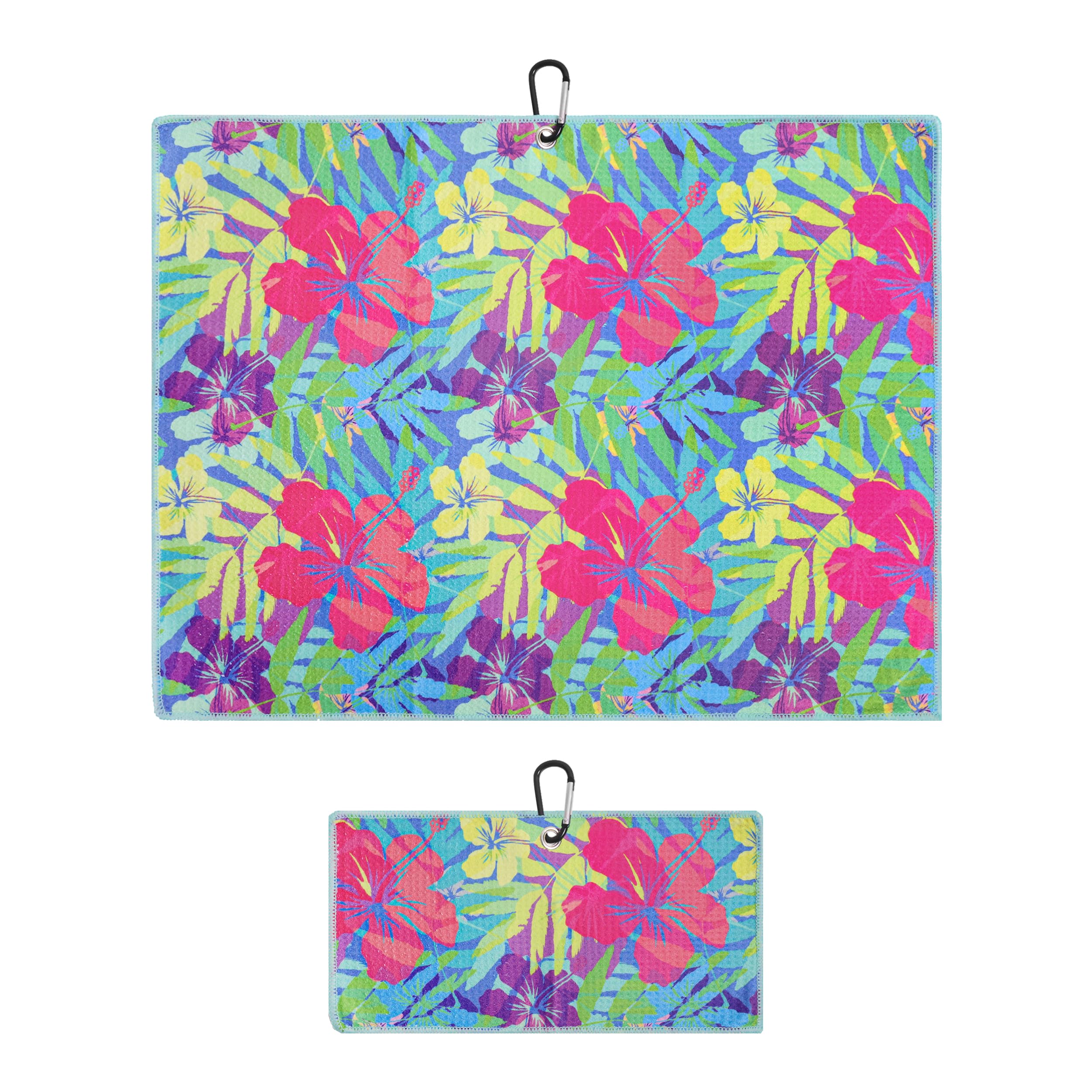 Playing It Forward Bright Tropical Golf Towel With Clip For Women And Men, Microfiber Waffle And Ball Towels, Set Of 2