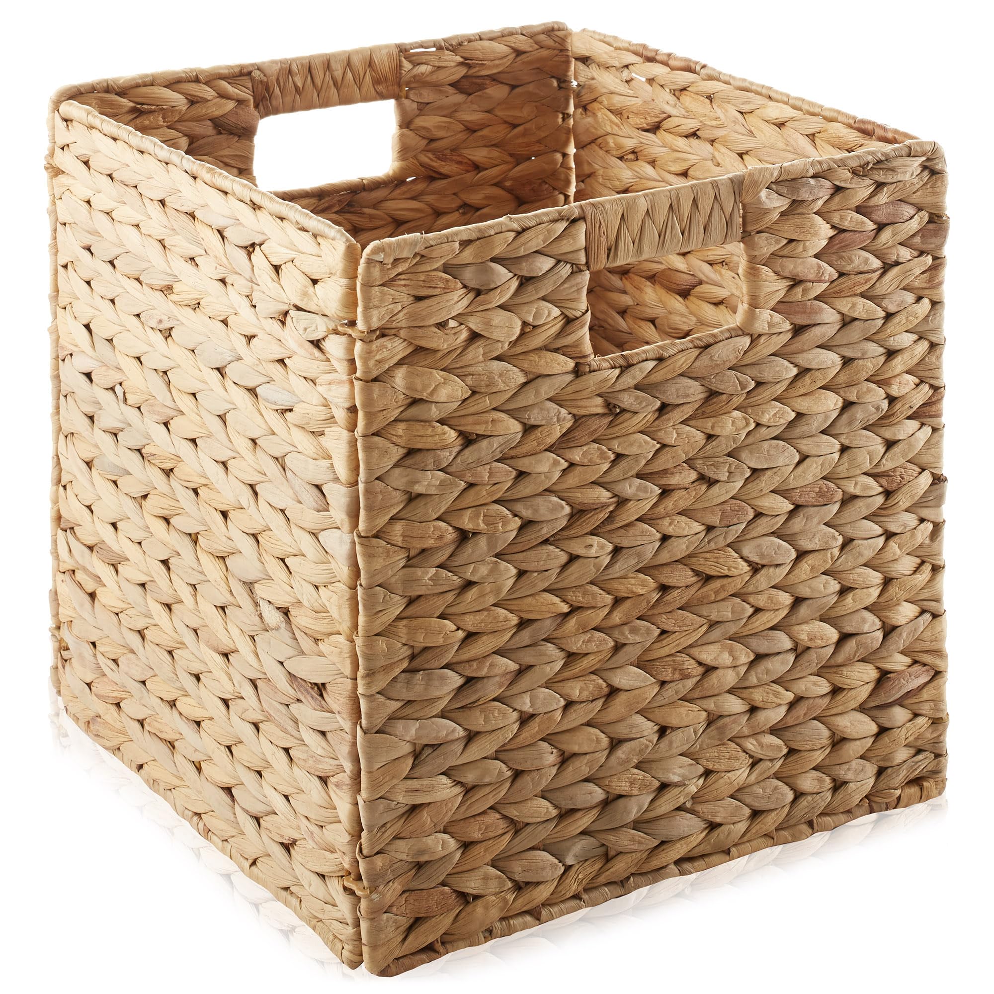 Casafield 12'' X 12'' Water Hyacinth Storage Baskets, Natural - Set Of 4 Collapsible Cube Organizers, Woven Bins For Bathroom, B