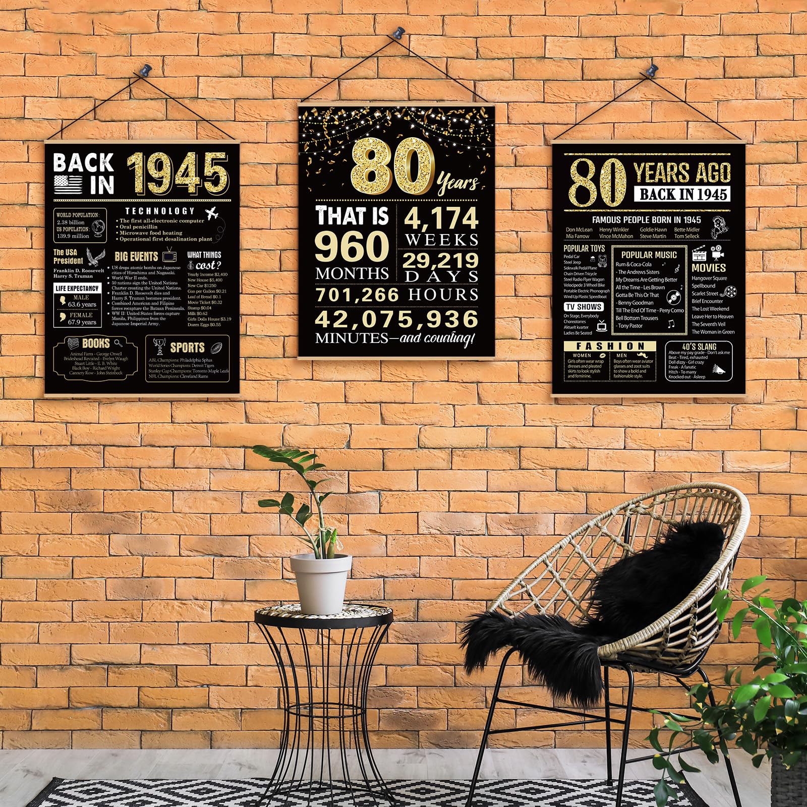 80 Years Ago 80th Birthday Wedding Anniversary Poster 3 Pieces 11 x 14 40s Party Decorations Supplies Large Sign Home Decor for Men and Women (Back in 1943-80 Years)
