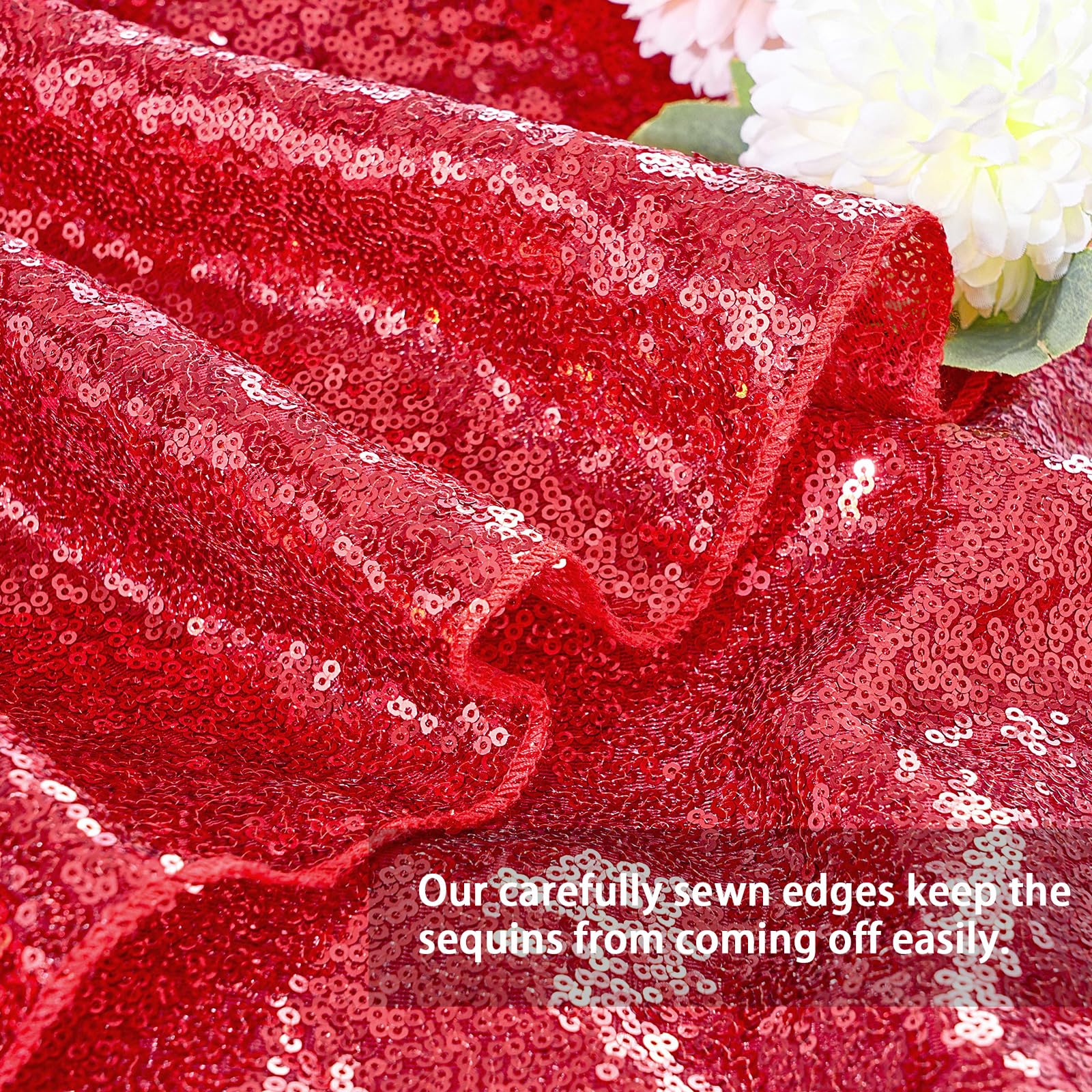 Queendream Sparkly Sequin Tablecloth - Red Table Cloth 50X80 Inches Rectangle Table Overlay Fabric For Birthday Parties Baby Sho