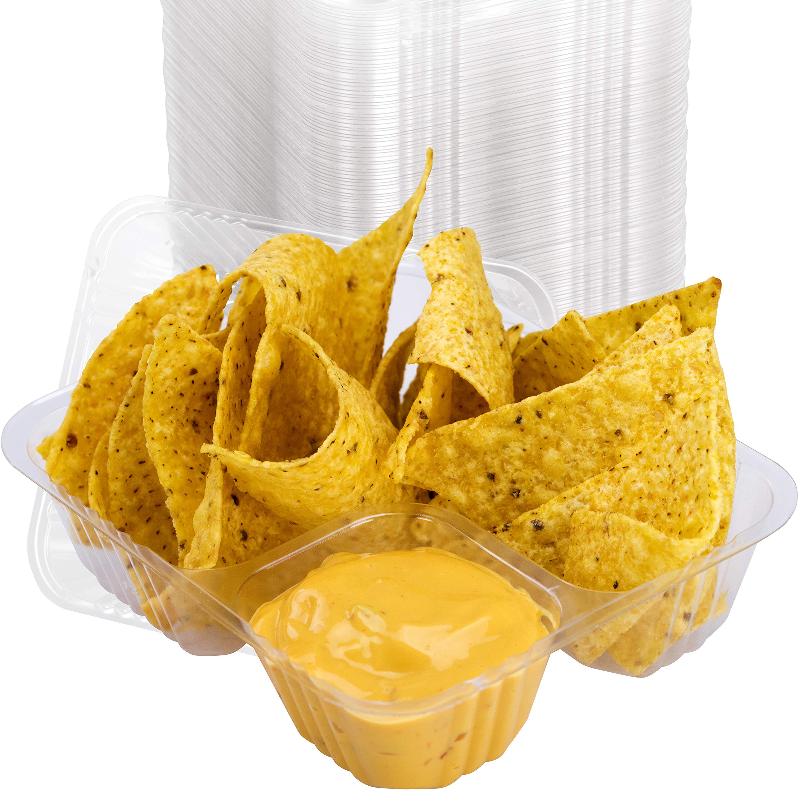 Avant Grub Anti-Spill, Durable 5x6 Inch Plastic Nacho Trays 100Pk. Versatile Plastic Dishware Plate, Reusable 2 Compartment Boat