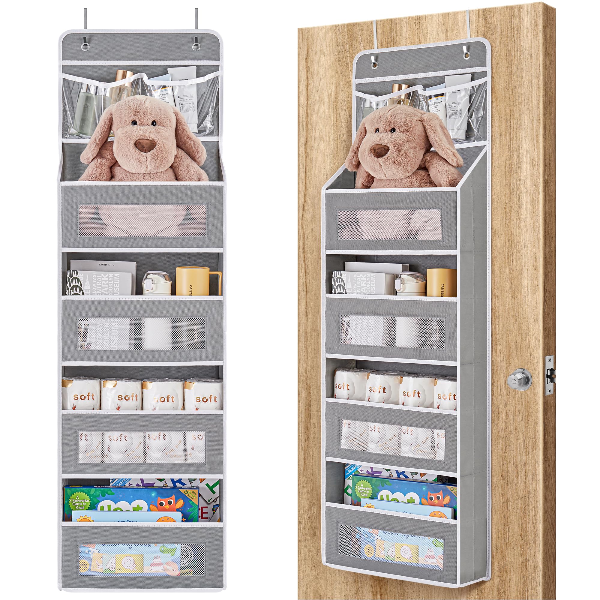 Jarlink 5-Shelf Over Door Organizer Storage, Upgrade Hanging Storage With Clear Window, 50 Lbs Load Storage Organizer For Bedroo