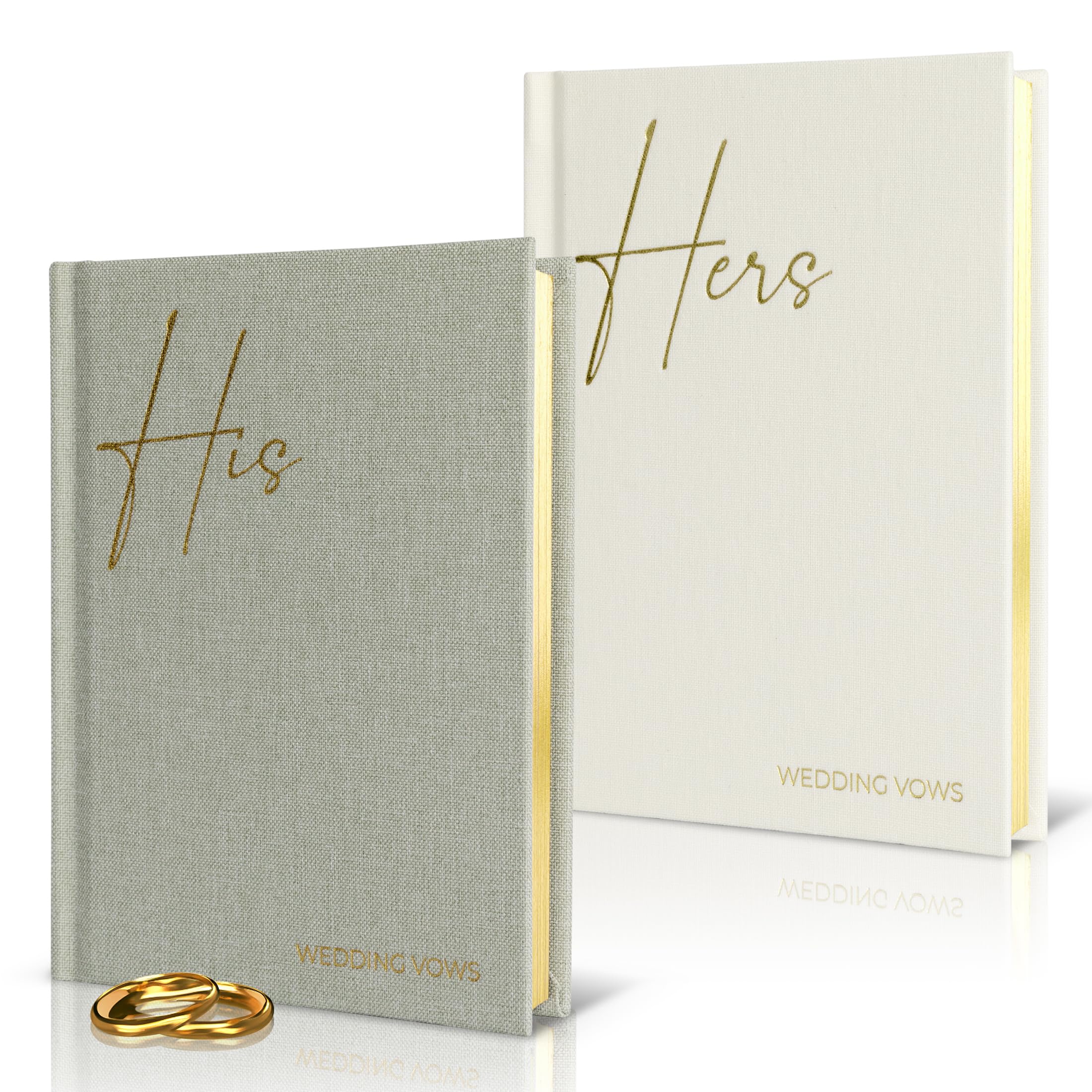 Elegant Linen Wedding Vow Books With Gold Foil Lettering - Perfectly Sized His And Hers Vow Books With Plenty Of Pages To Write