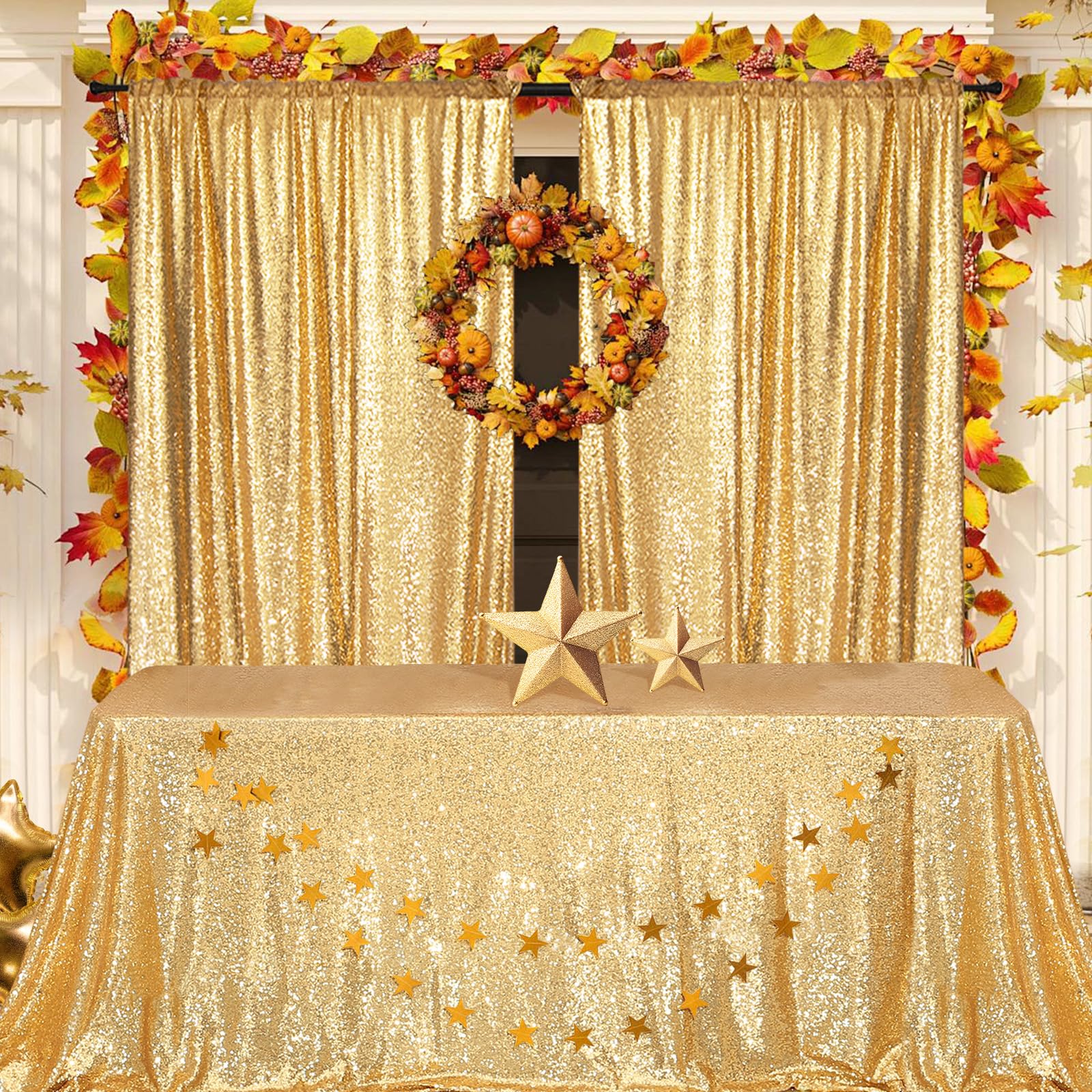 Partydelight 60''X102'' Rectangle Sparkly Gold Sequin Tablecloth For Wedding, Party, Christmas Decorations