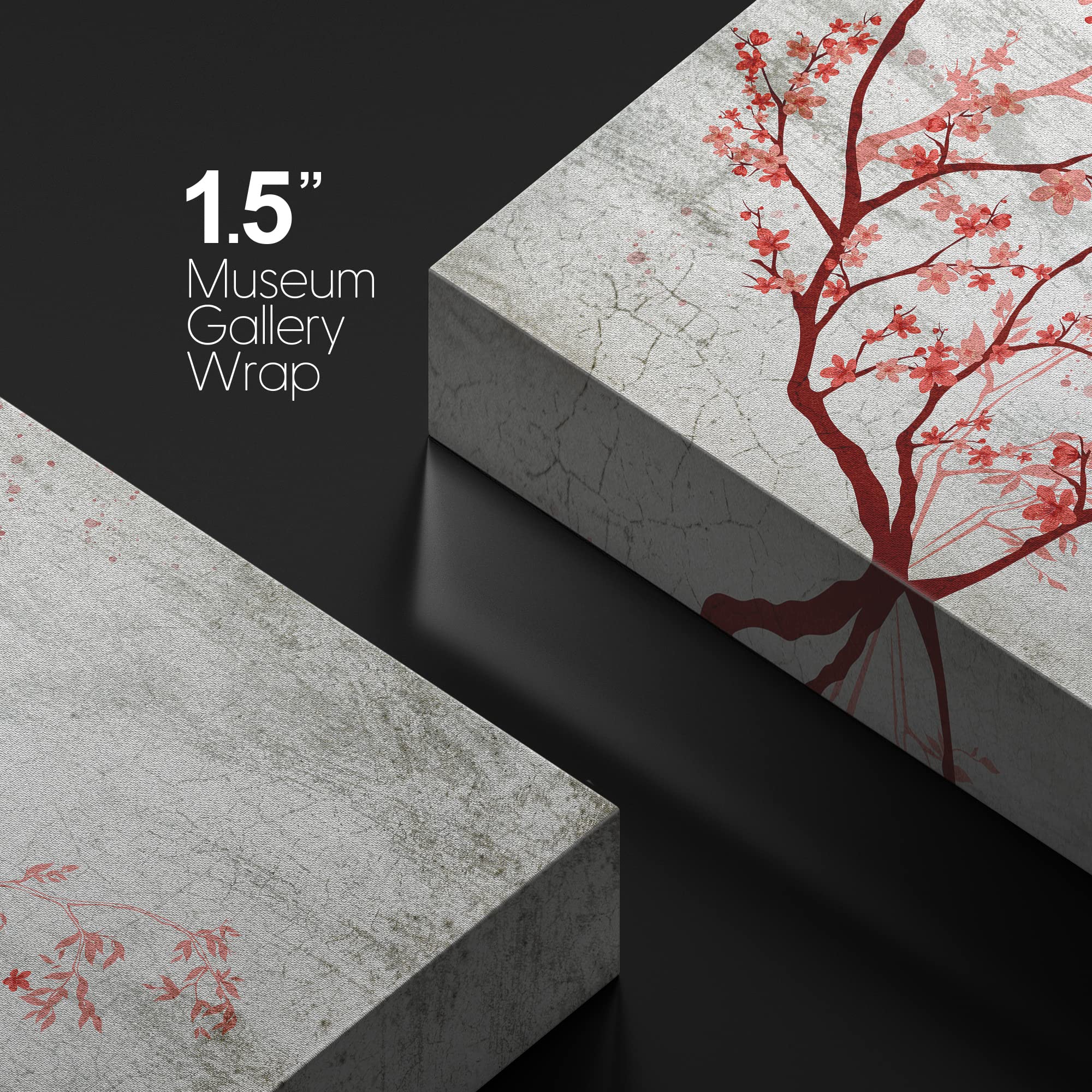 Wall26 Canvas Print Wall Art Retro Wood Panel Red Cherry Blossoms Nature Wilderness Illustrations Modern Art Decorative Multicol