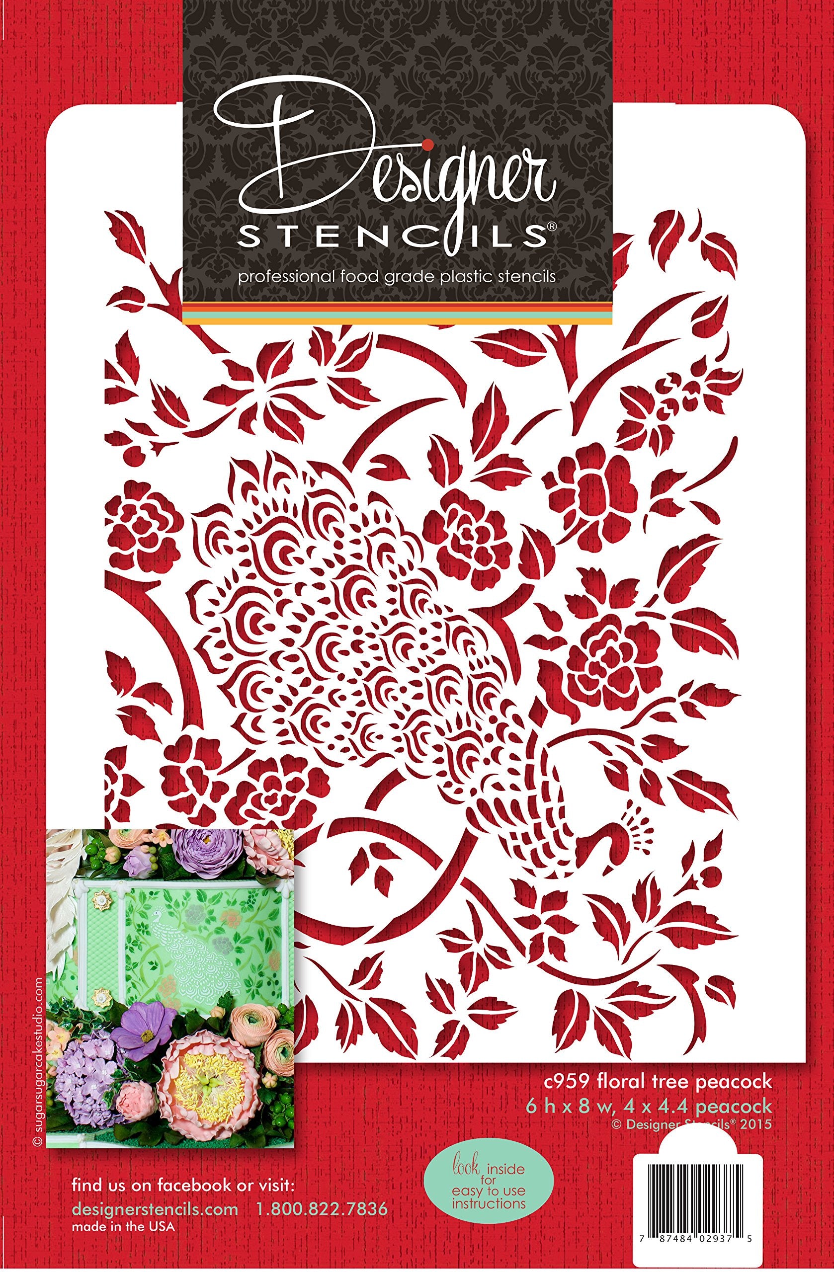 Designer Stencils Floral Tree Peacock Cake Side Stencil
