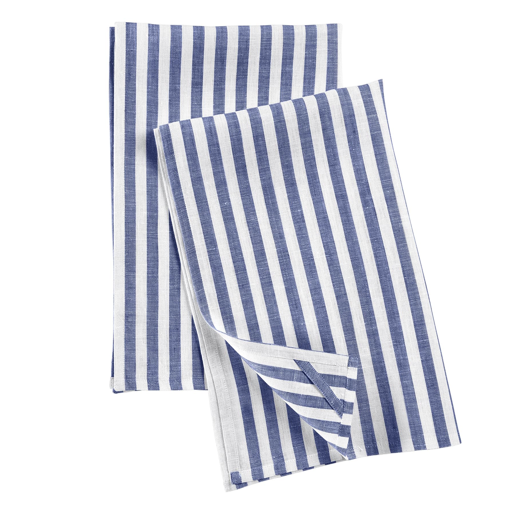 Solino Home Linen Kitchen Towels Set of 2 - Navy and White 17 x 26 Inch - 100% Pure Linen Amalfi Stripe Kitchen/Tea Towels - Mac