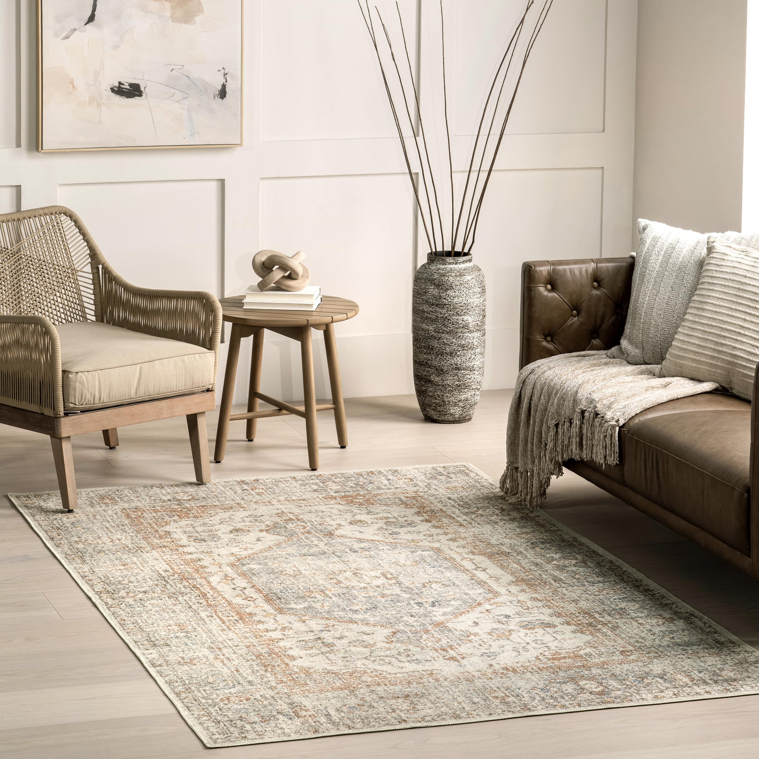 nuLOOM Jacquie Machine Washable Vintage Floral Ultra Thin Area Rug  5x8  Grey