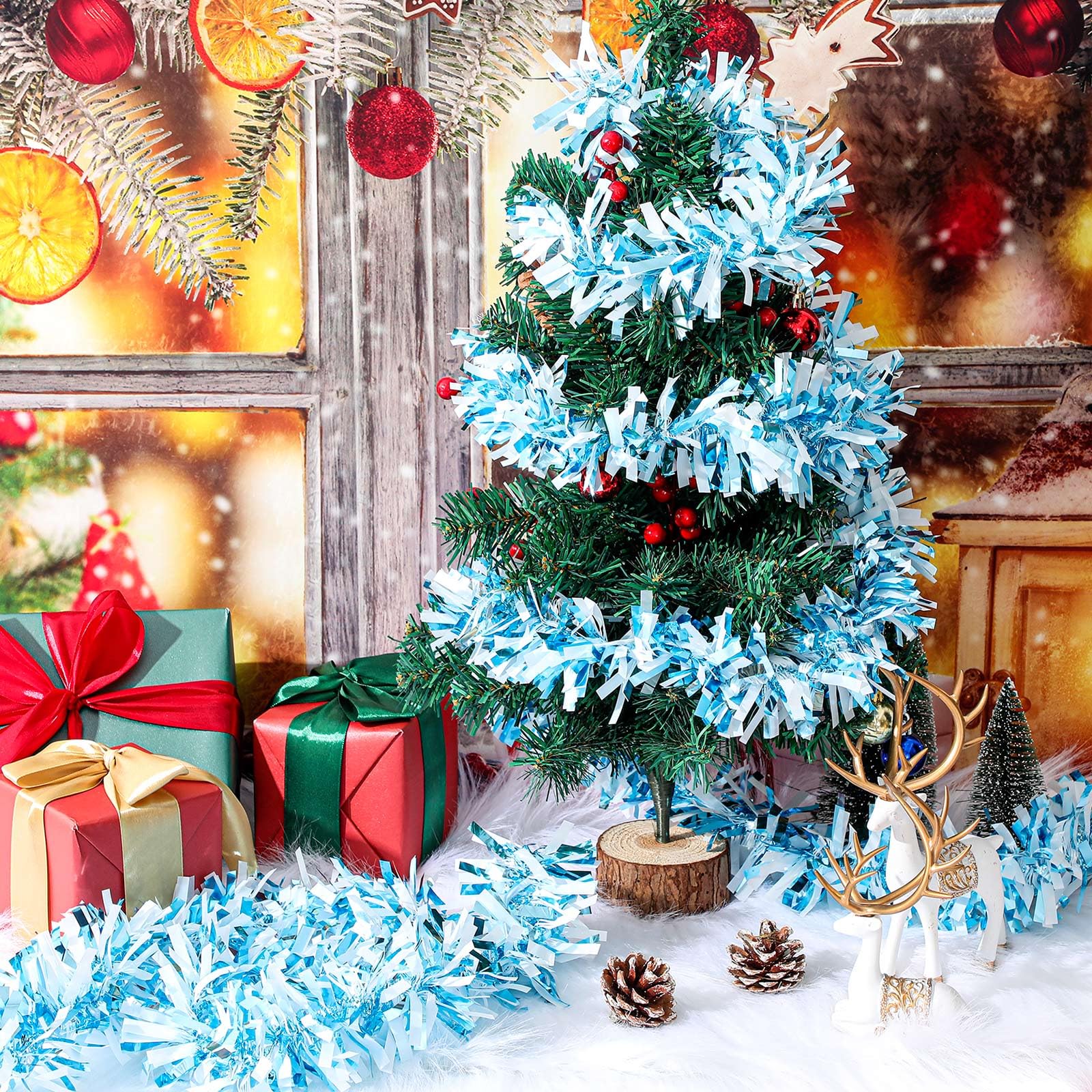 Yuxung 49.2 ft Christmas Tinsel Garland Blue and White Metallic Garland Light Blue Glittering Decoration for Valentine Birthday