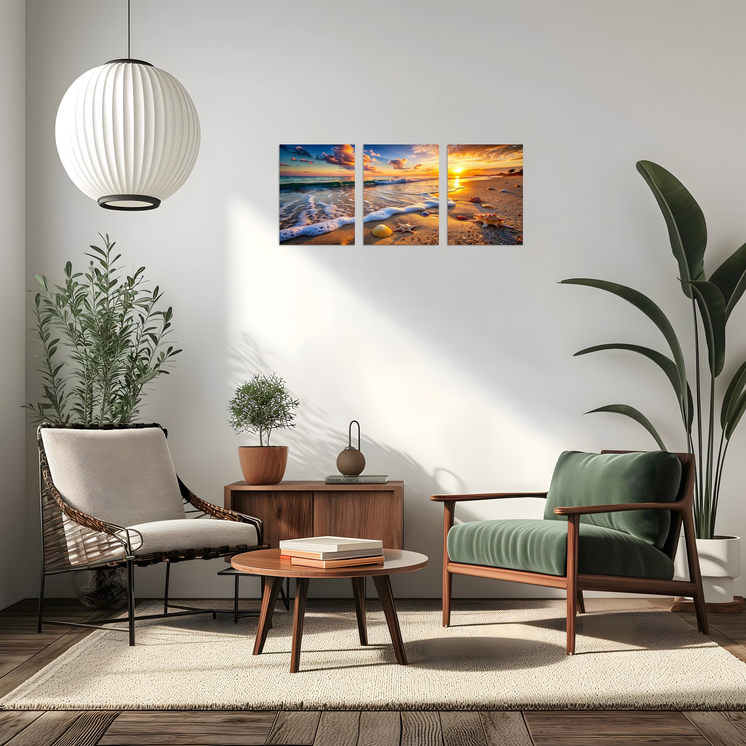 Tutubeer 3 Panels Beach Picture Beach Wall Art Blue Sea Sunset White Beach With Starfish Beach Canvas Print On Canvas Seascape T