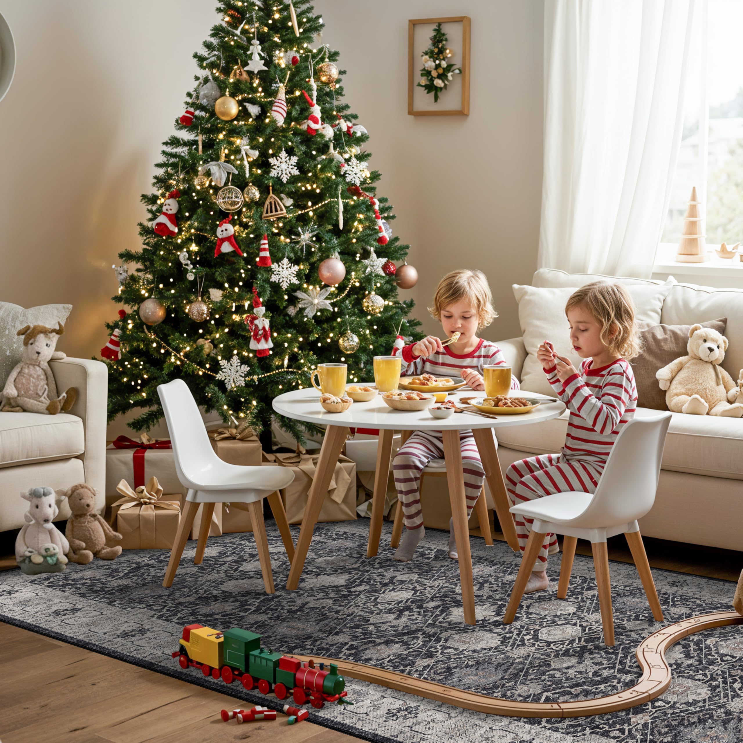 4x10 Washable Hallway Runner Rug: Oriental 10ft Extra Wide Ultra Soft Runners for Living Room Bedroom Stain Resistant Low Pile C