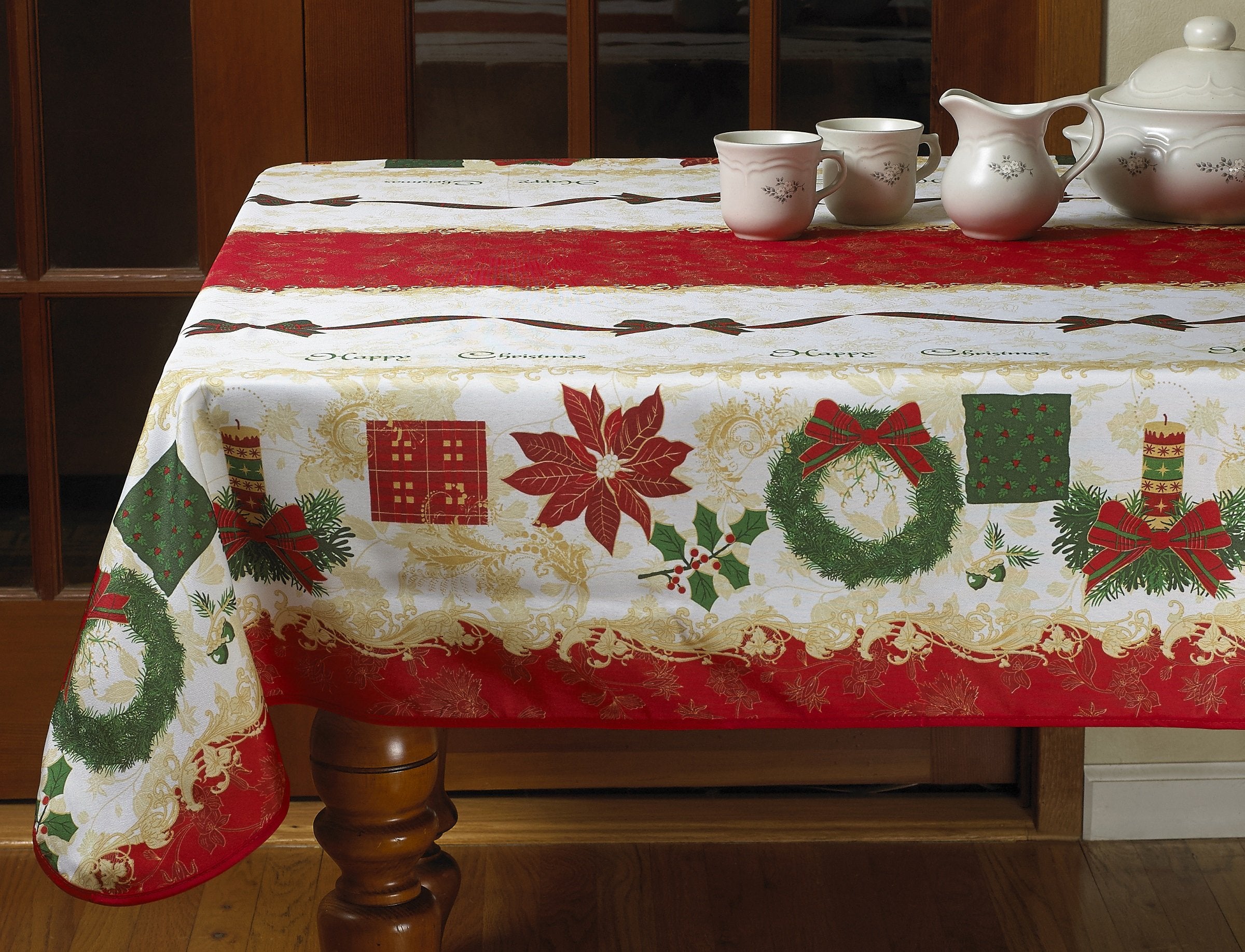 Seasonal Ribbons And Bows Vintage Lace Design 52'' X 70'' Oblong / Rectangle Tablecloth