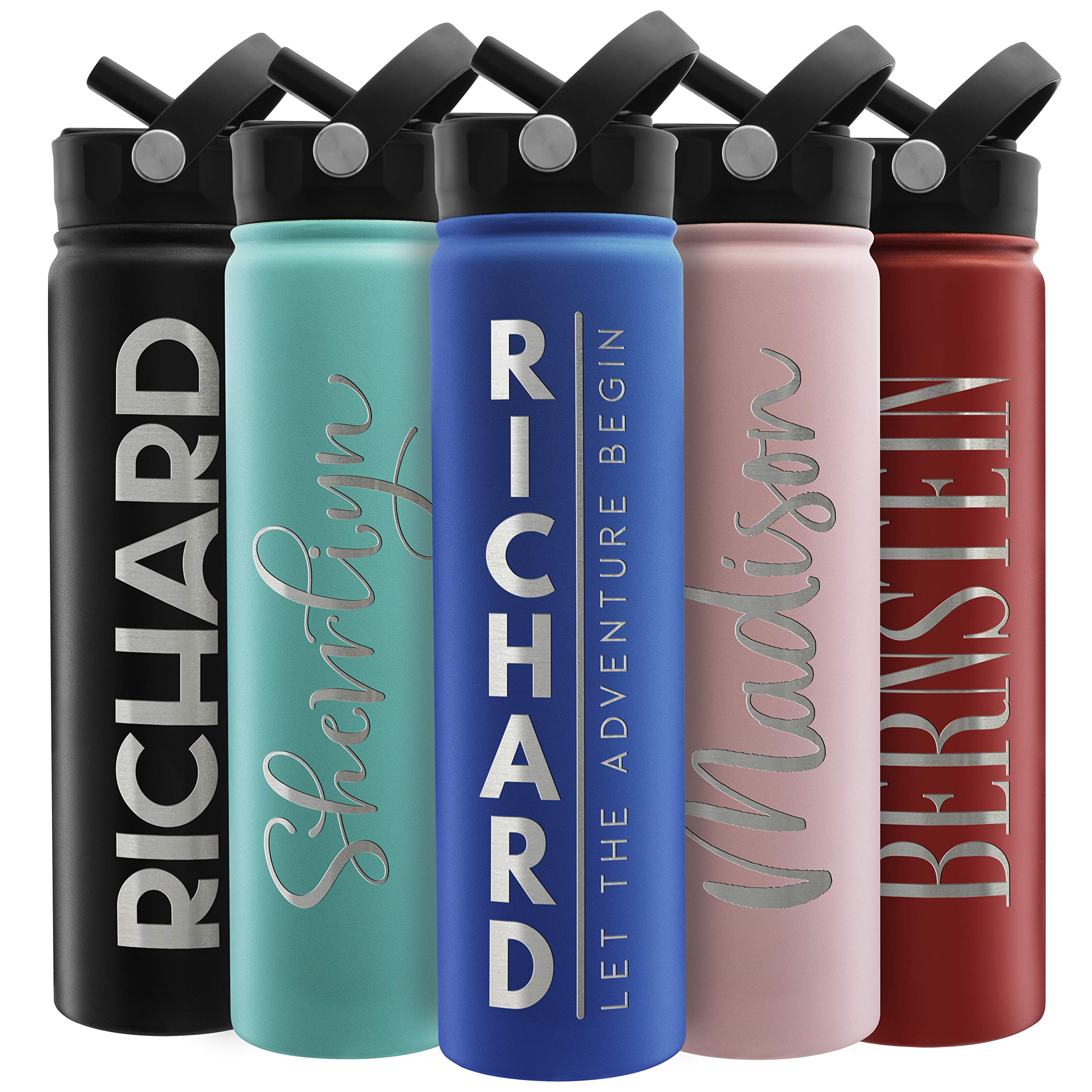 Amazing Items Personalized Water Bottle W/Straw & Lid, 24 Oz - Navy Blue | Custom Stainless Steel Sports Water Bottle W/Name And