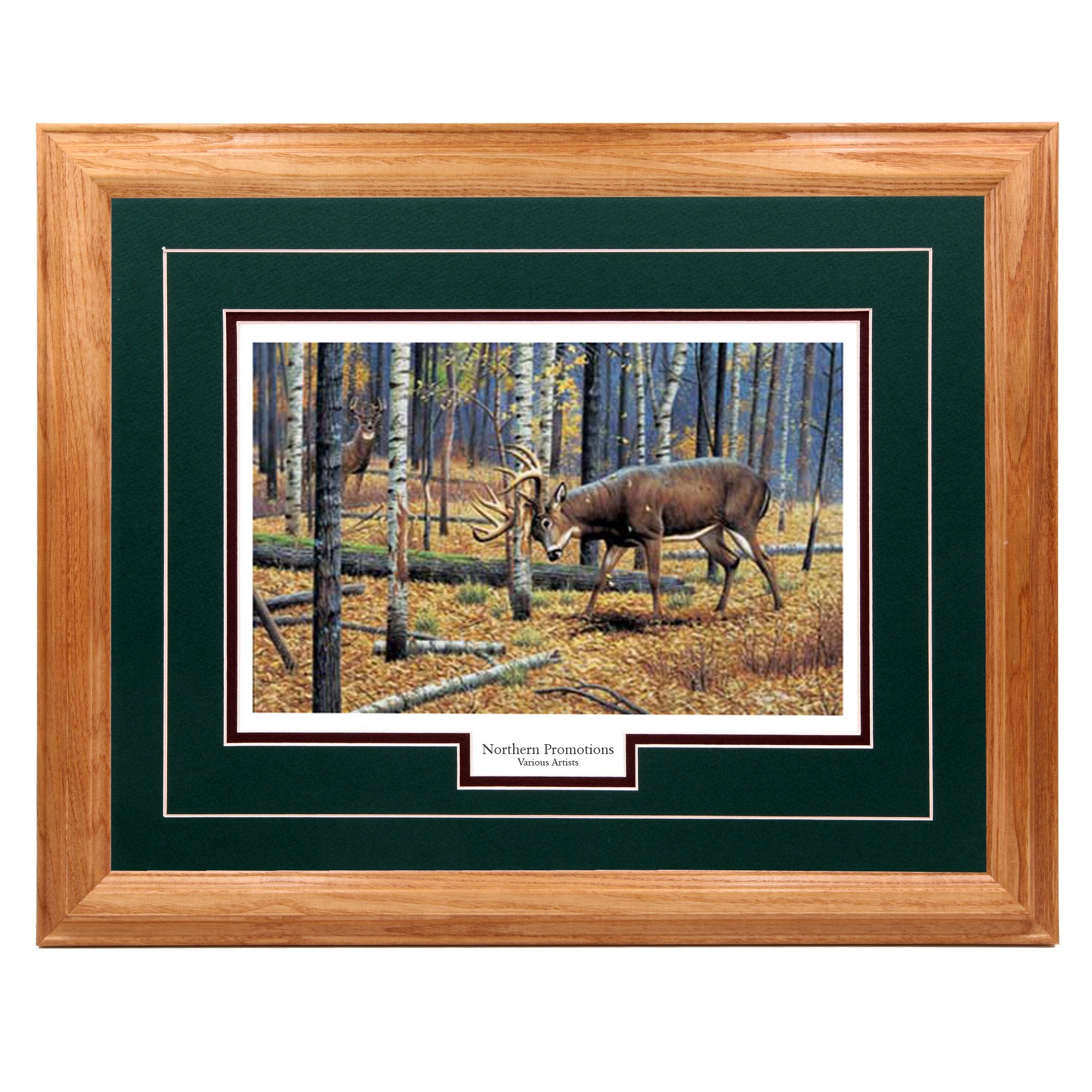 Northernpromotionsllc Deer Wall Art Hunting Decoration, Hardwood Picture Frame - Wildlife Print Painting Decor - Light Oak Frame