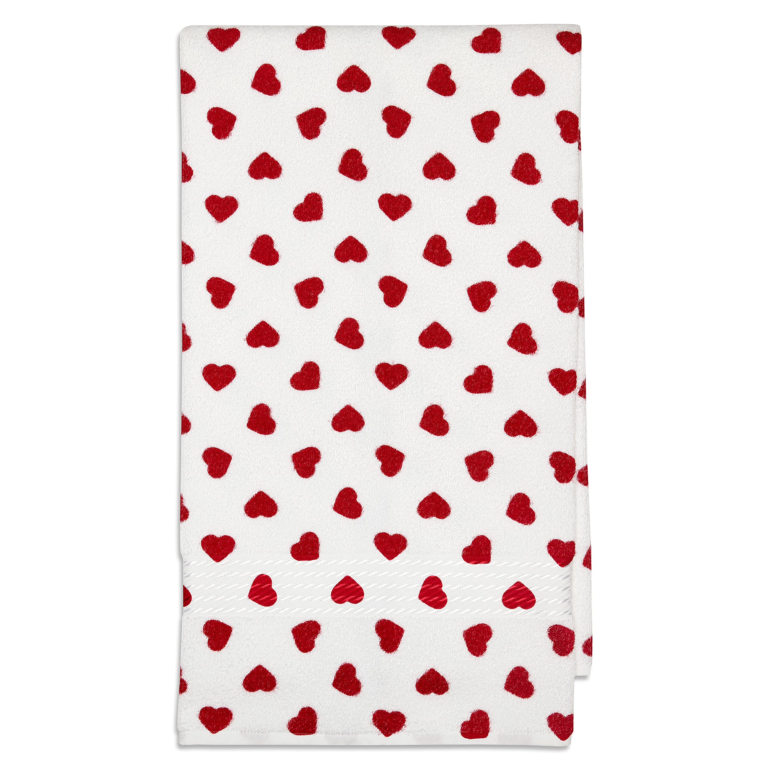 Cackleberry Home Hearts All Over Bathroom Cotton Terry Bath Towels 27 X 54 Inches, Set Of 2 (Red)