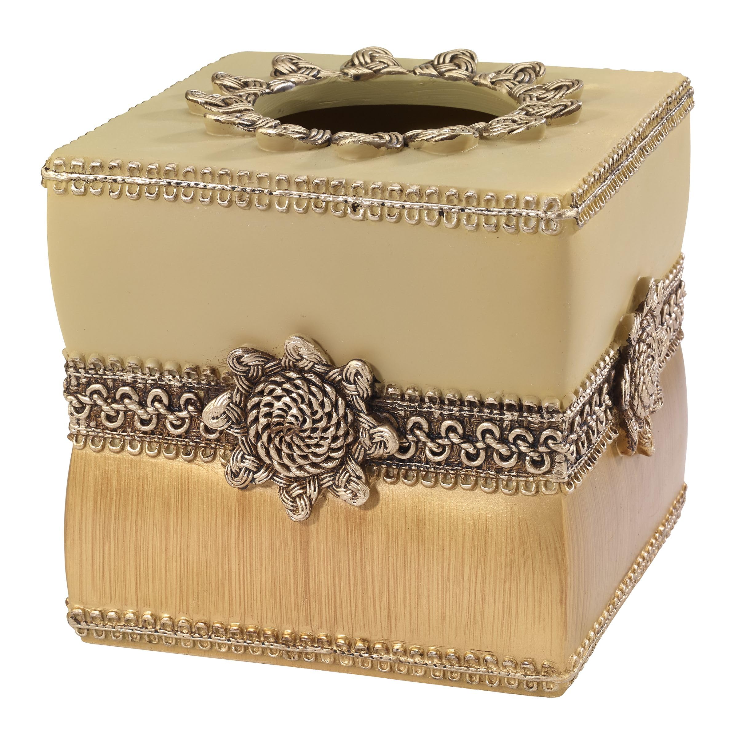 Avanti Linens - Tissue Box Cover, Guest Bathroom Essentials, Elegant Bathroom Decor (Braided Medallion Collection)