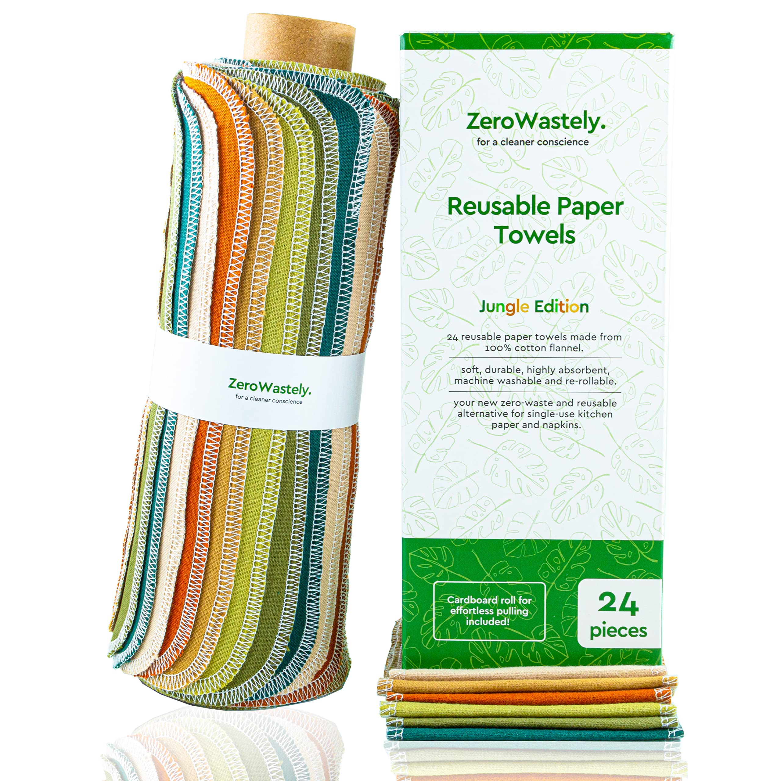 Zerowastely Reusable Paper Towels - Value Pack Of 24 Paperless Towels! 100% Cotton, Super Soft, Absorbent, Washable And Made To