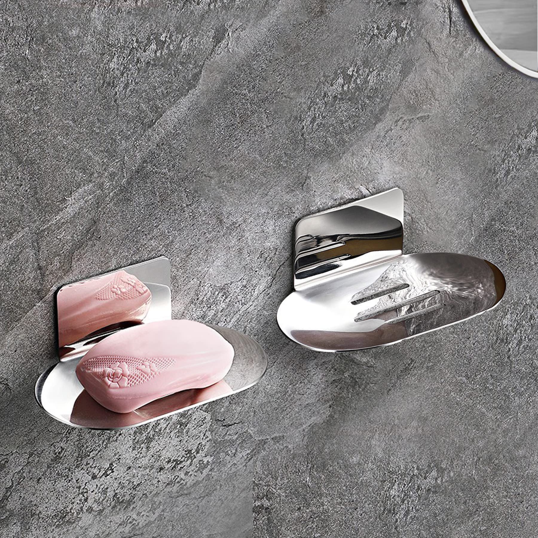 Rise age Soap Holders for Shower, Chrome Adhesive Soap Dishes for Shower Stainless Steel Bar Soap Holder for Shower No Drilled S