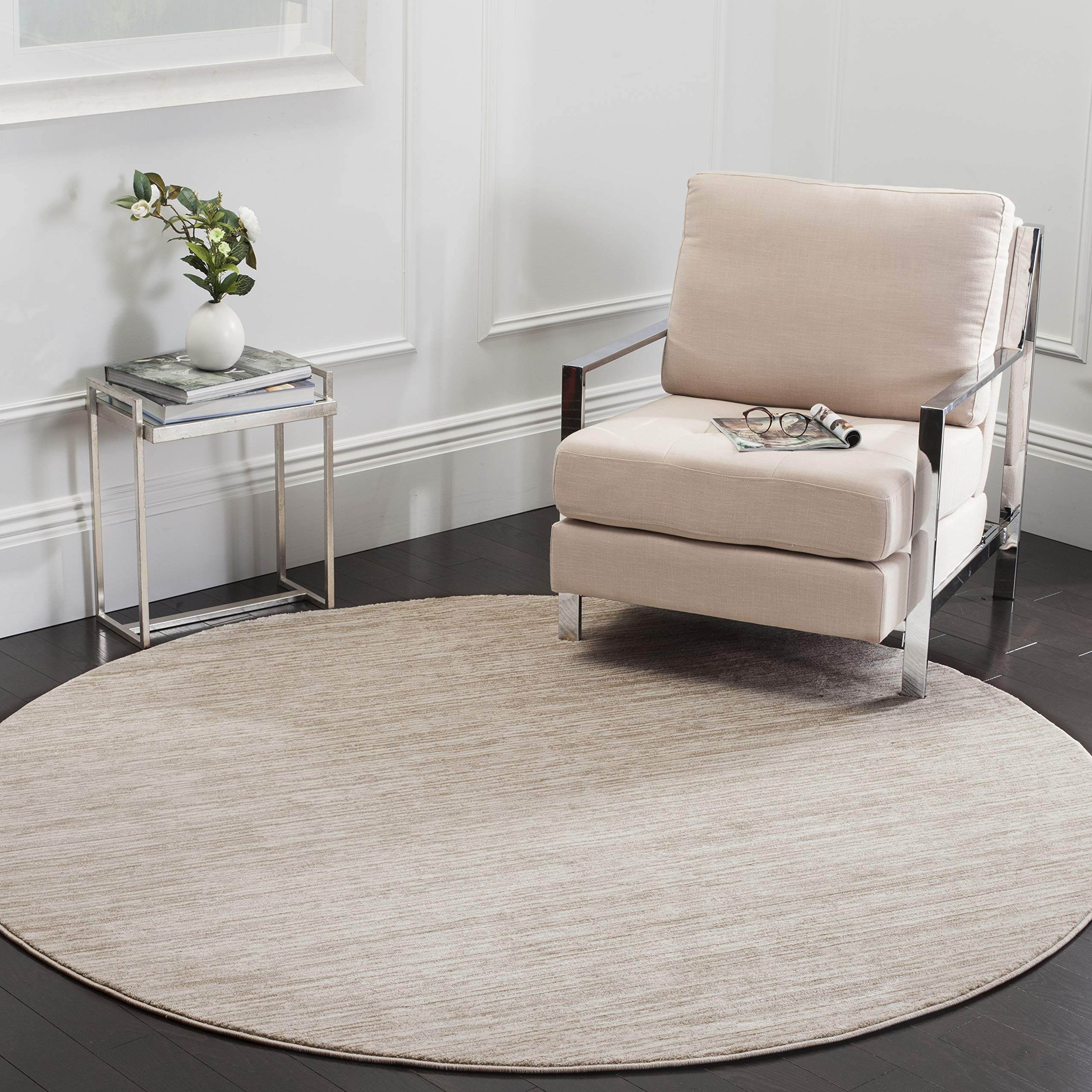 SAFAVIEH Vision Collection Area Rug - 67 Round, Creme, Modern Ombre Tonal Chic Design, Non-Shedding & Easy Care, Ideal for High