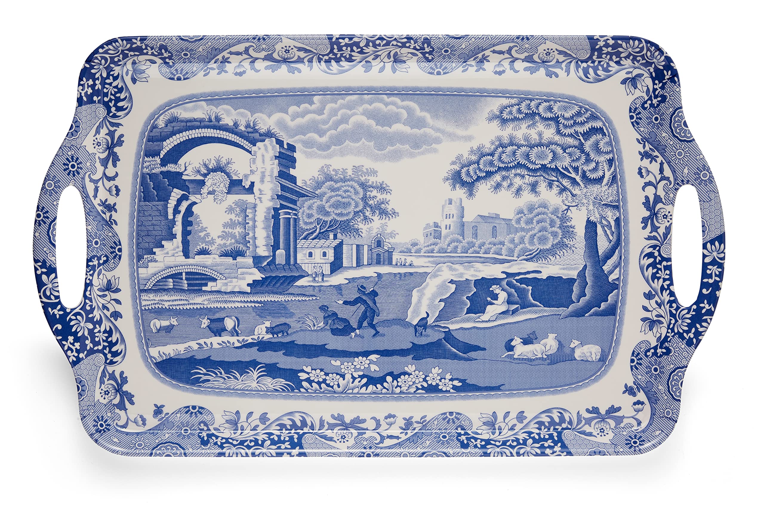 Pimpernel | Large Tray with Handle | Spode Blue Italian Design | Serving Platter | Dessert and Breakfast Tray | Measures 19 x 1