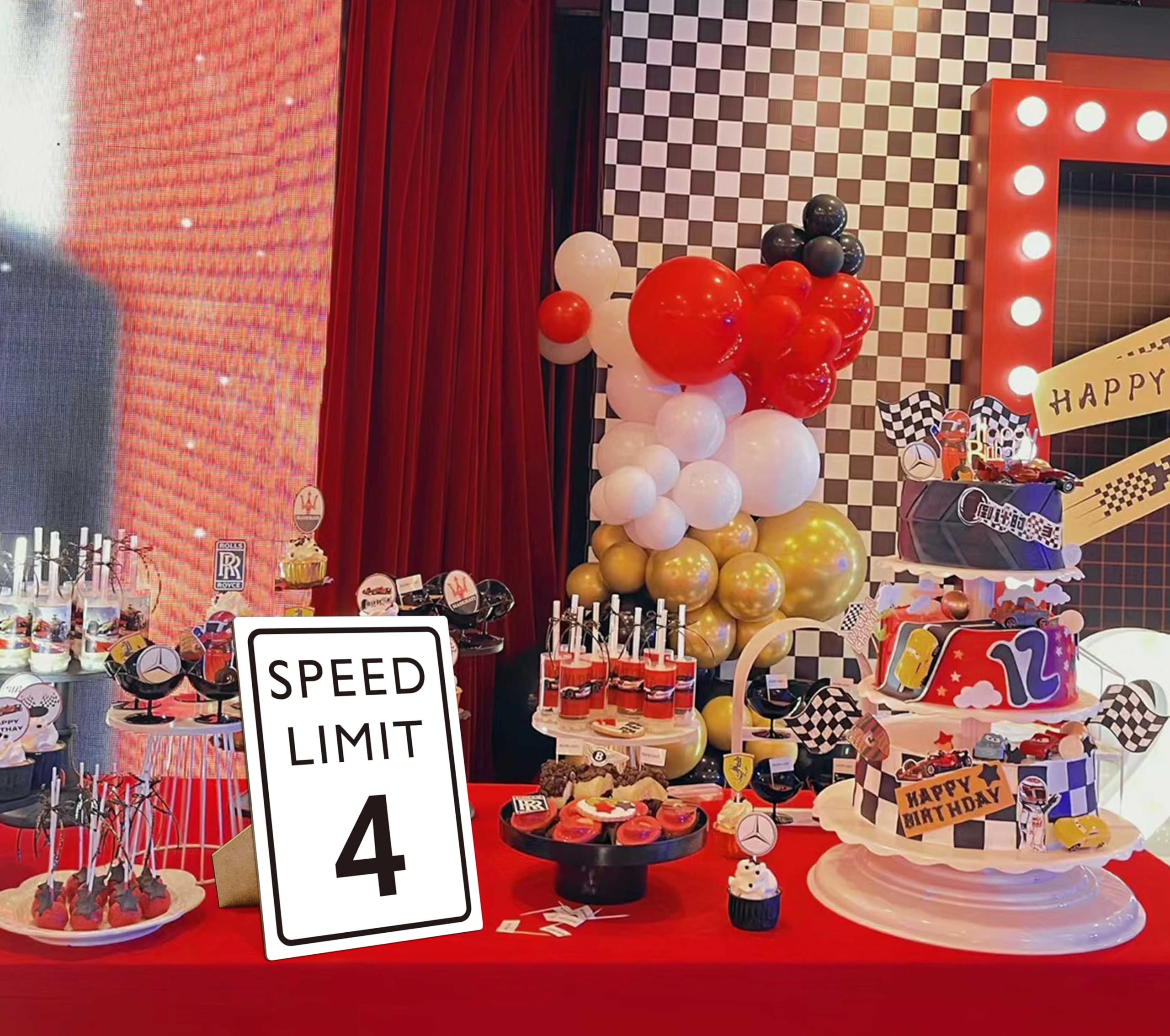 Race Car Birthday Decor, Speed Limit Sign, Fast Four, Race Car Birthday Party Decorations, 8  11 Wooden Play Sign with Stand, Le
