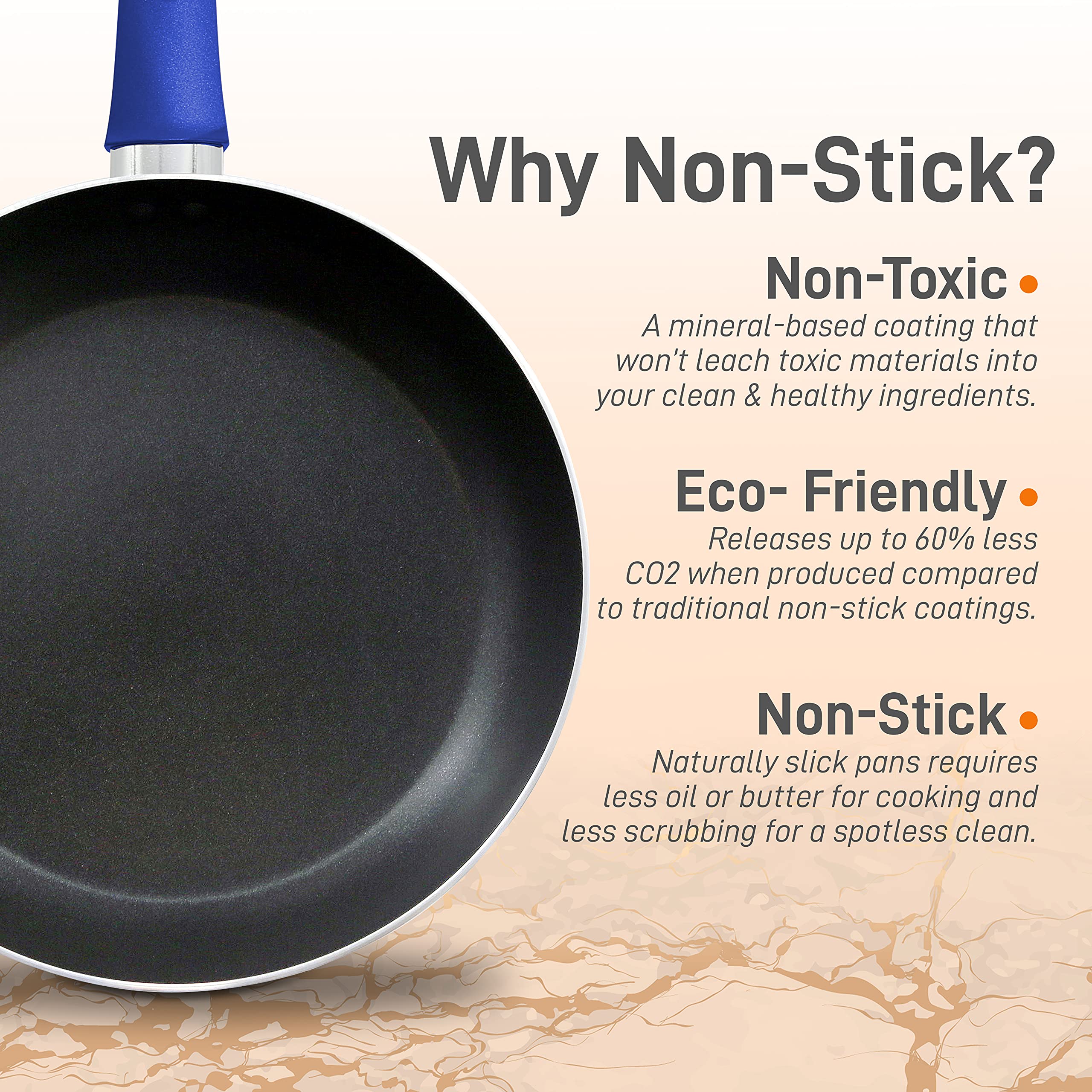 Nutrichef 10'' Large Open Fry Pan - Non-Stick High-Qualified Kitchen Cookware With Black Inside And Blue Outside (Works With Mod